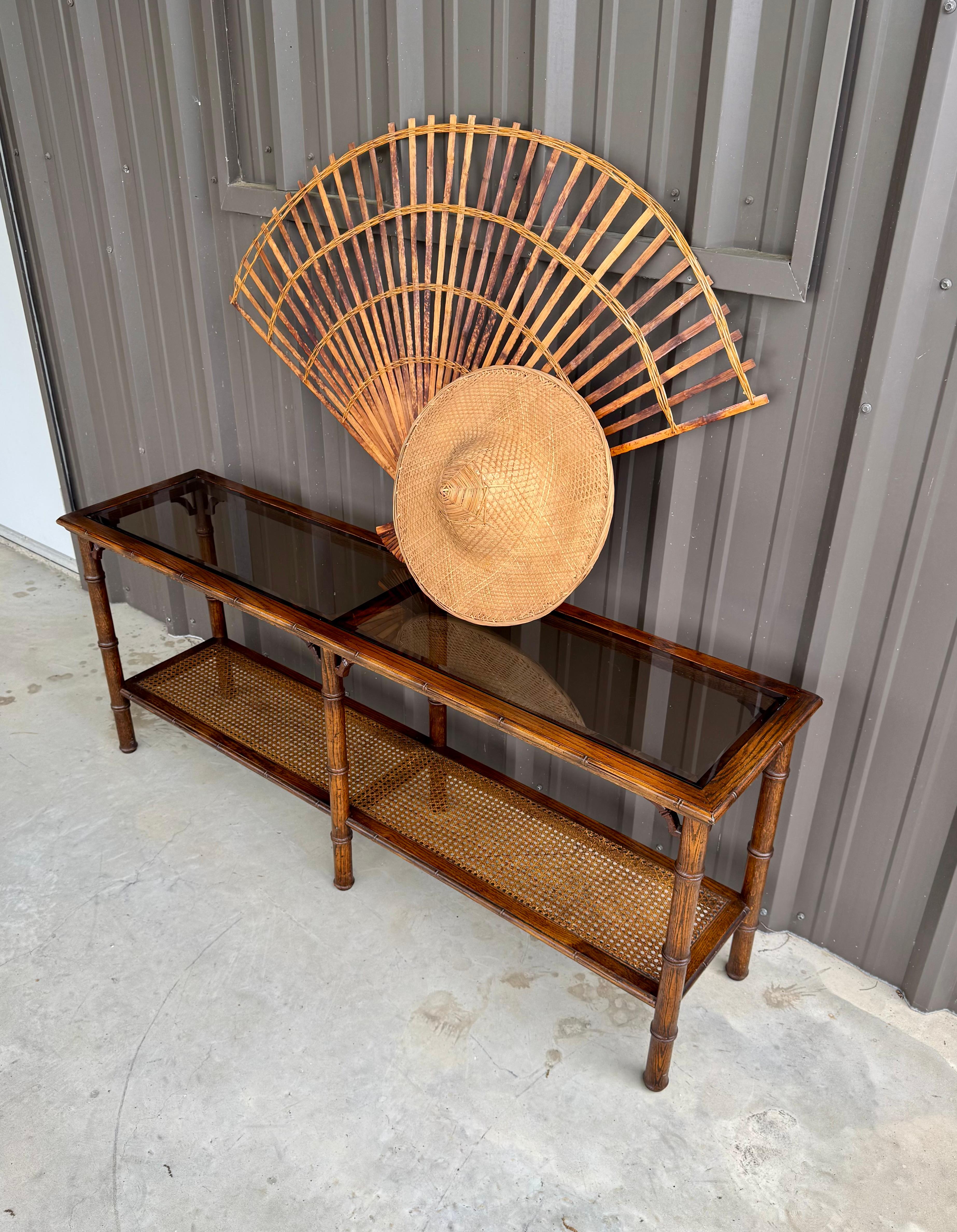 Vintage Lane's Oak Faux Bamboo Cane Smoke Glass Top 61
