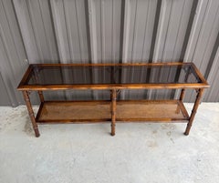 Vintage Lane Oak Faux Bamboo Cane Smoke Glass Top 61" Console Sofa Table