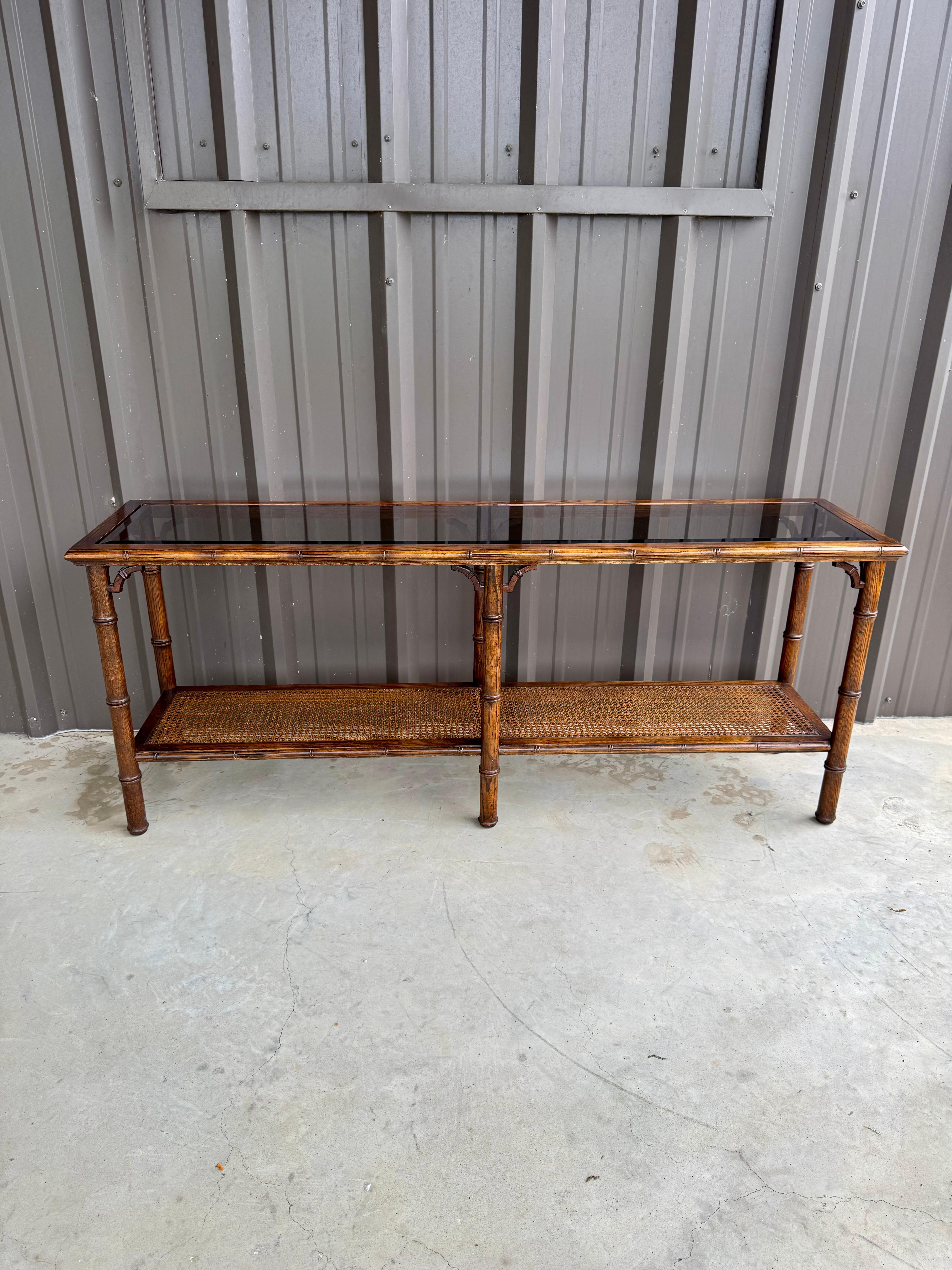Vintage Lane's Oak Faux Bamboo Cane Smoke Glass Top 61