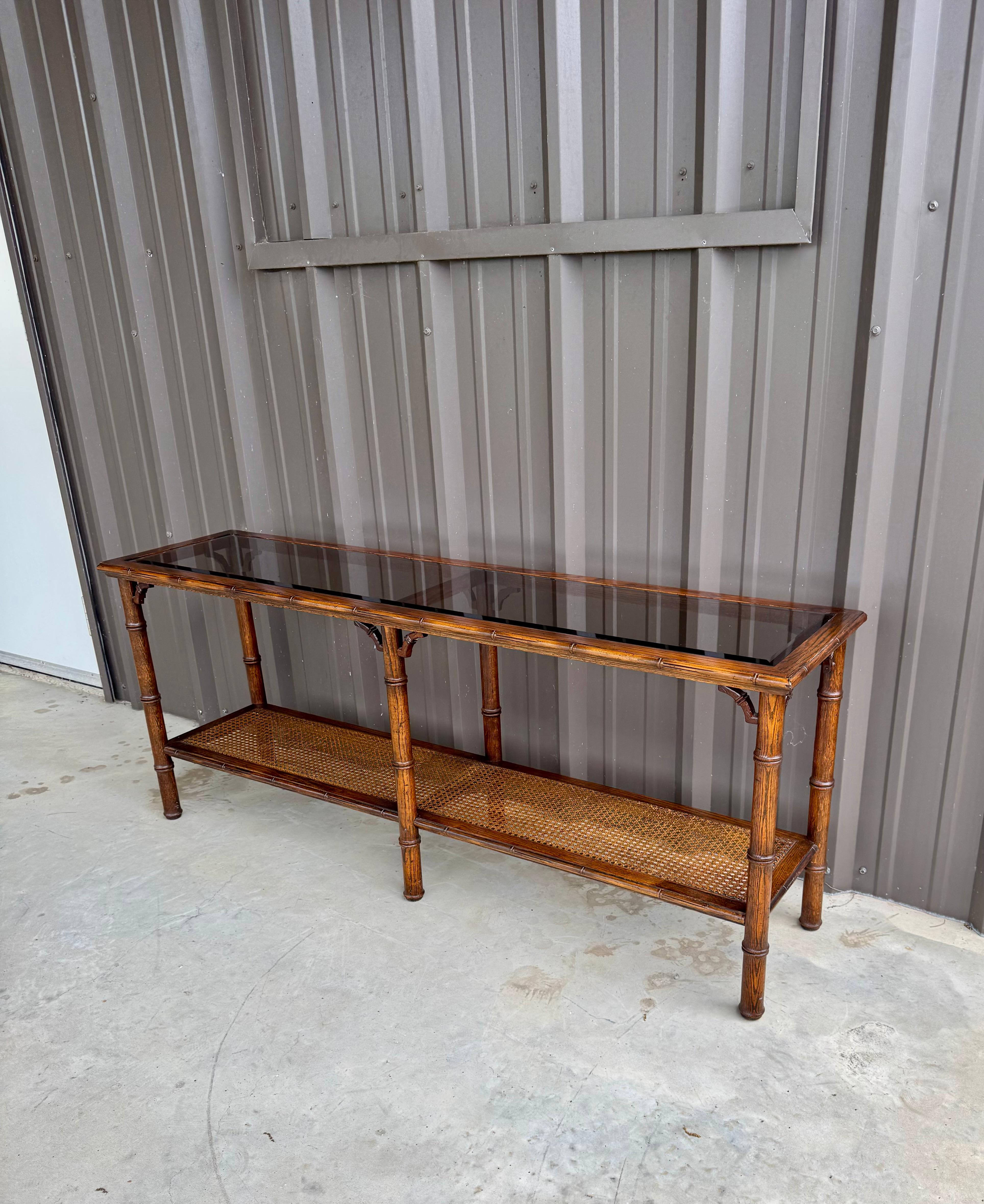 Vintage Lane's Oak Faux Bamboo Cane Smoke Glass Top 61