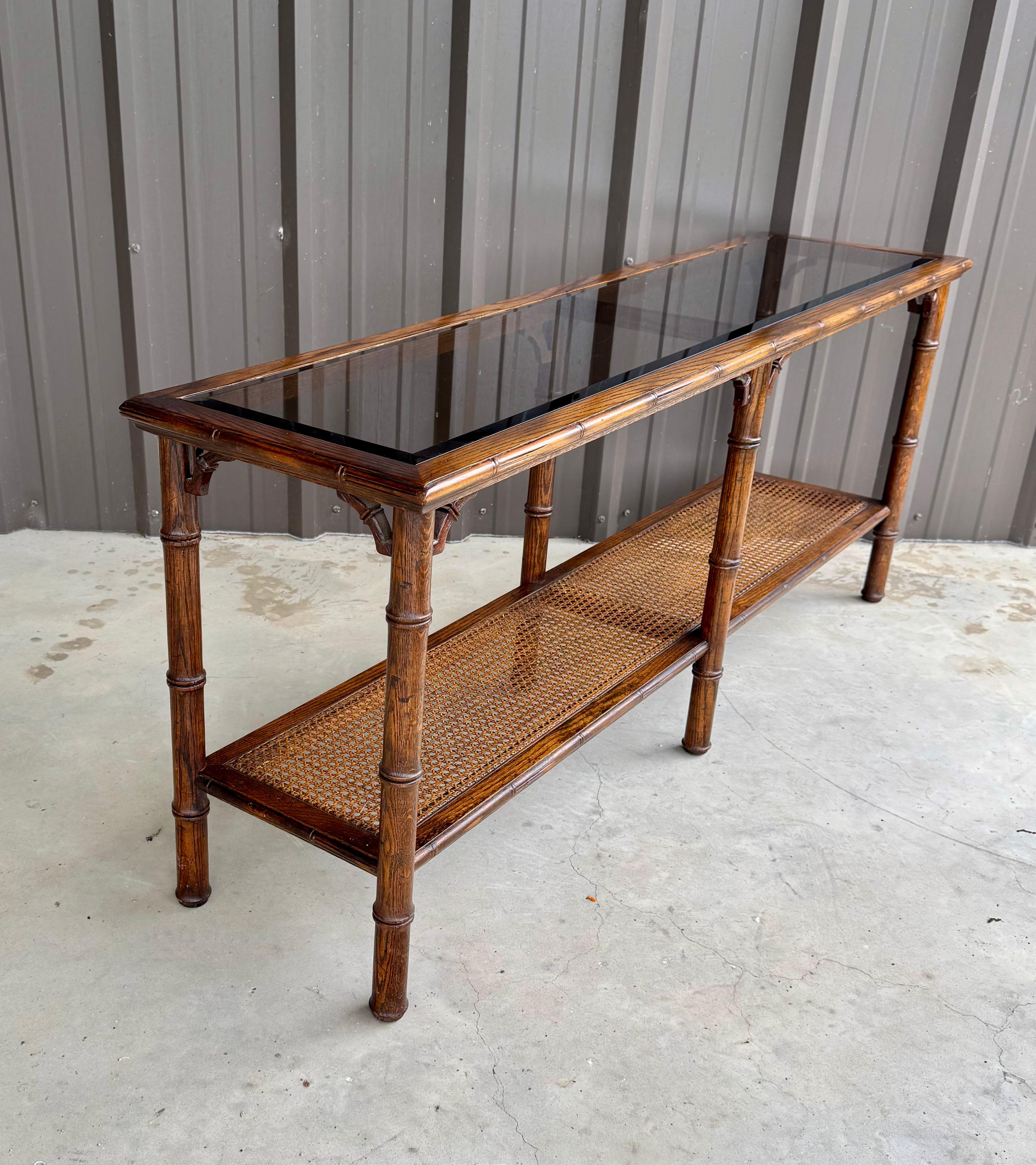 Vintage Lane's Oak Faux Bamboo Cane Smoke Glass Top 61