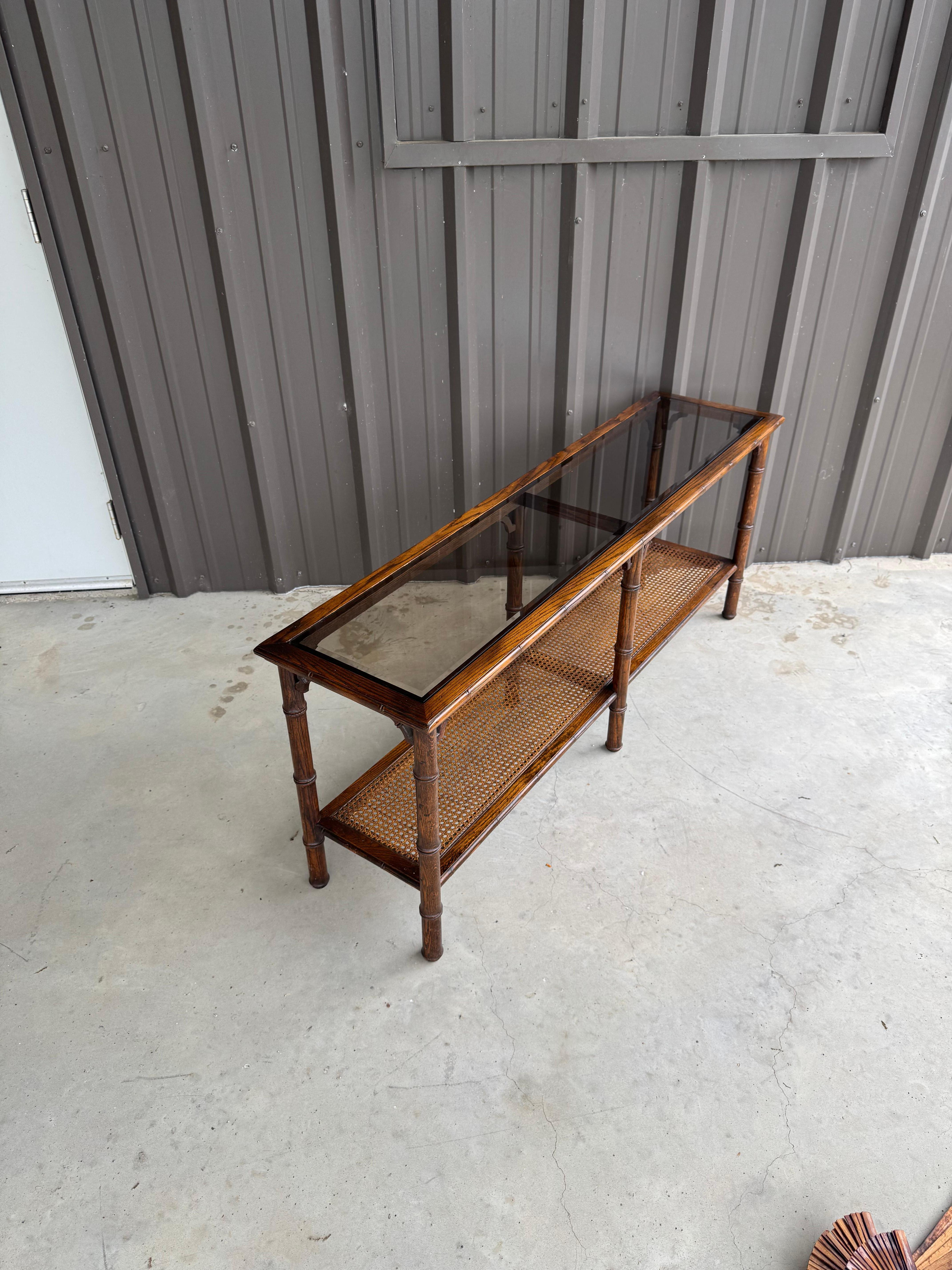 Vintage Lane's Oak Faux Bamboo Cane Smoke Glass Top 61