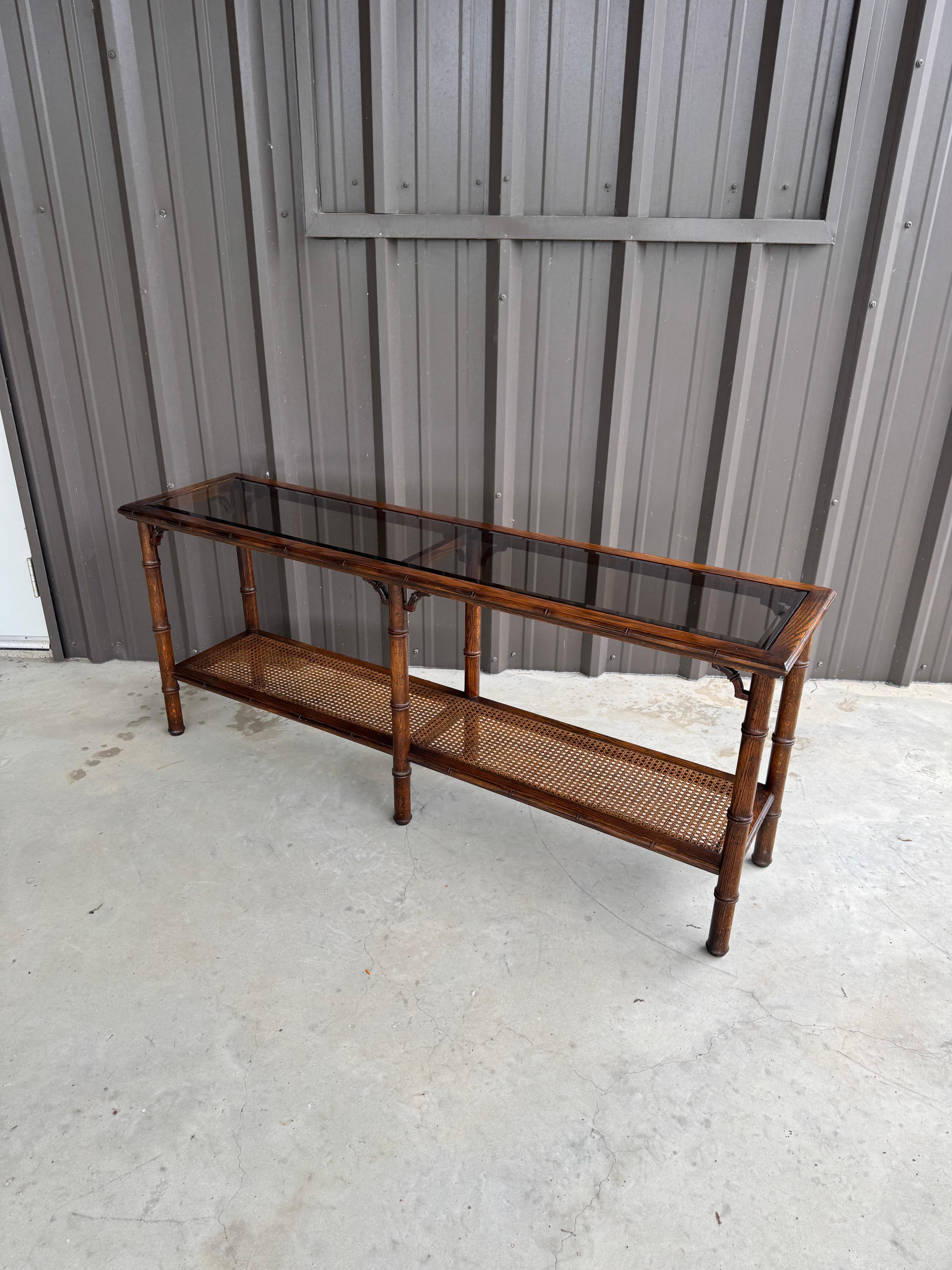 Vintage Lane's Oak Faux Bamboo Cane Smoke Glass Top 61