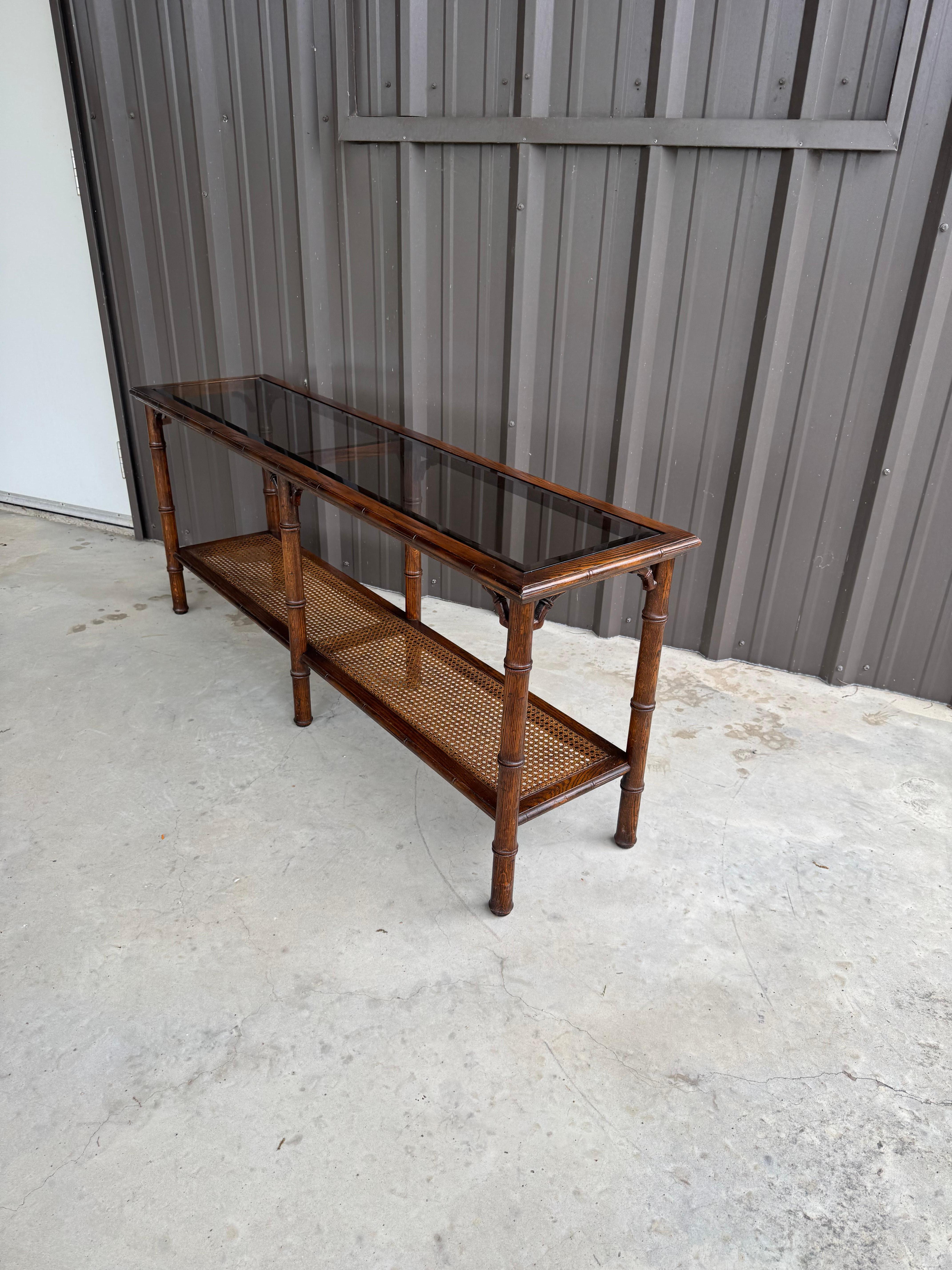 Vintage Lane's Oak Faux Bamboo Cane Smoke Glass Top 61