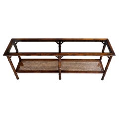 Vintage Lane Oak Faux Bamboo Cane Smoke Glass Top 61" Console Sofa Table