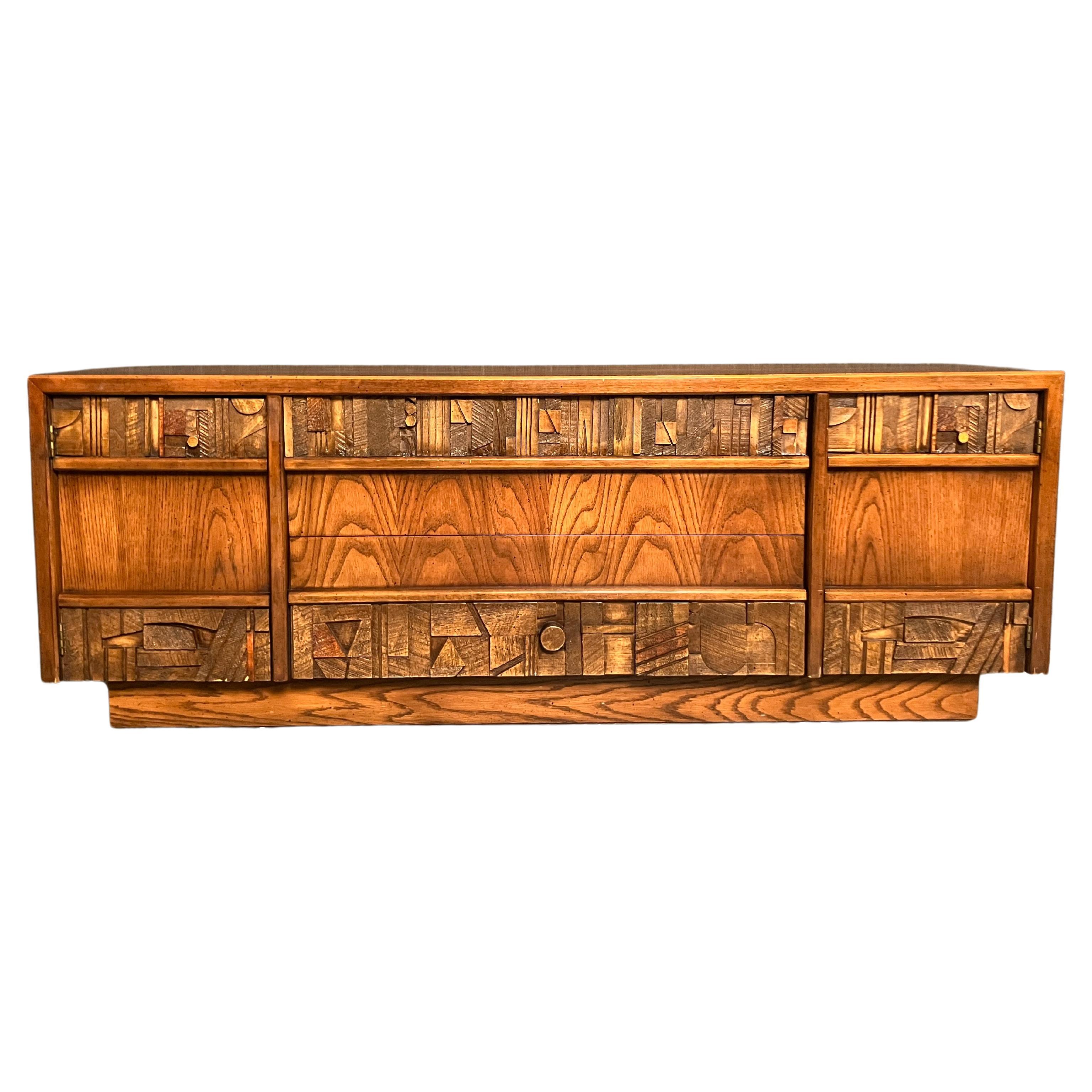 Vintage Lane "Pueblo" Brutalist Oak Sideboard