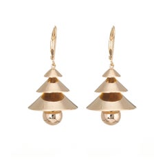 Vintage Lantern Earrings 14 Karat Yellow Gold Dangle Drops Unique Estate Jewelry