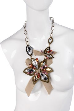 Vintage Lanvin Alber Elbaz Crystal Flower Ribbon Necklcae