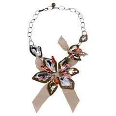 Vintage Lanvin Alber Elbaz Crystal Flower Ribbon Necklcae