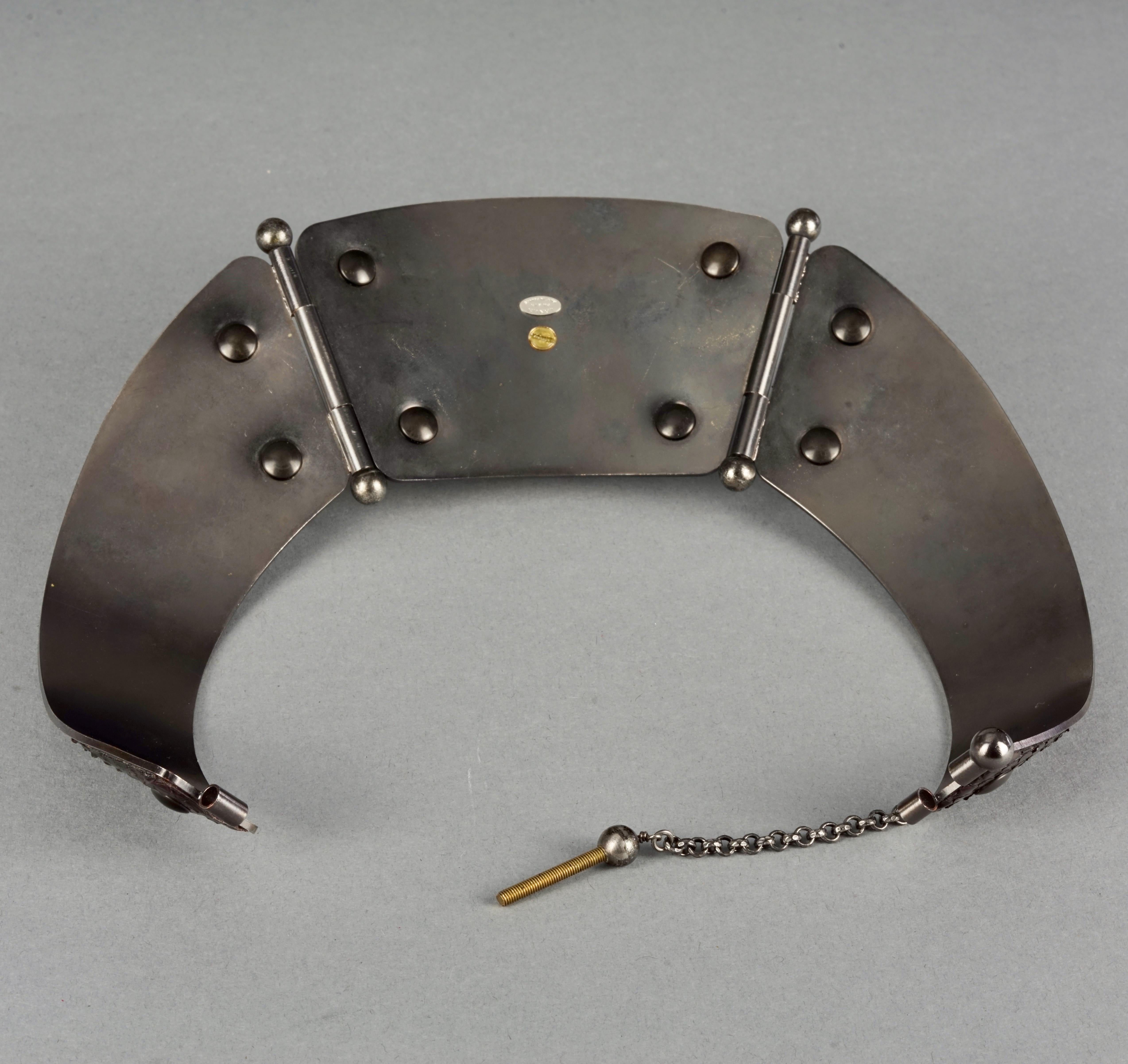 Vintage LANVIN by ALBER ELBAZ Raw Rock Crystal Leather Torque Choker Necklace For Sale 4