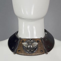 Vintage LANVIN by ALBER ELBAZ Raw Rock Crystal Leather Torque Choker Necklace