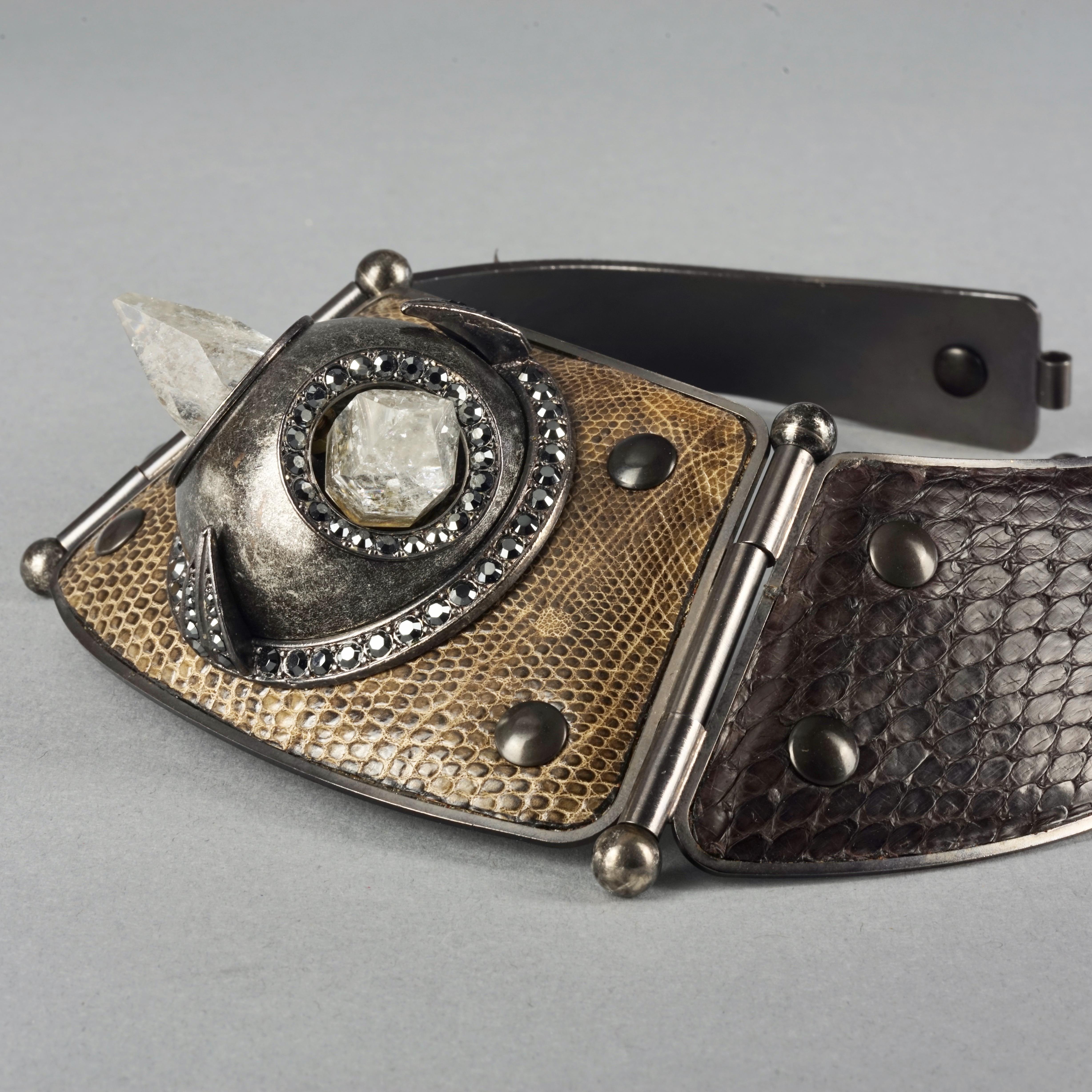 Vintage LANVIN by ALBER ELBAZ Raw Rock Crystal Leather Torque Choker Necklace For Sale 1