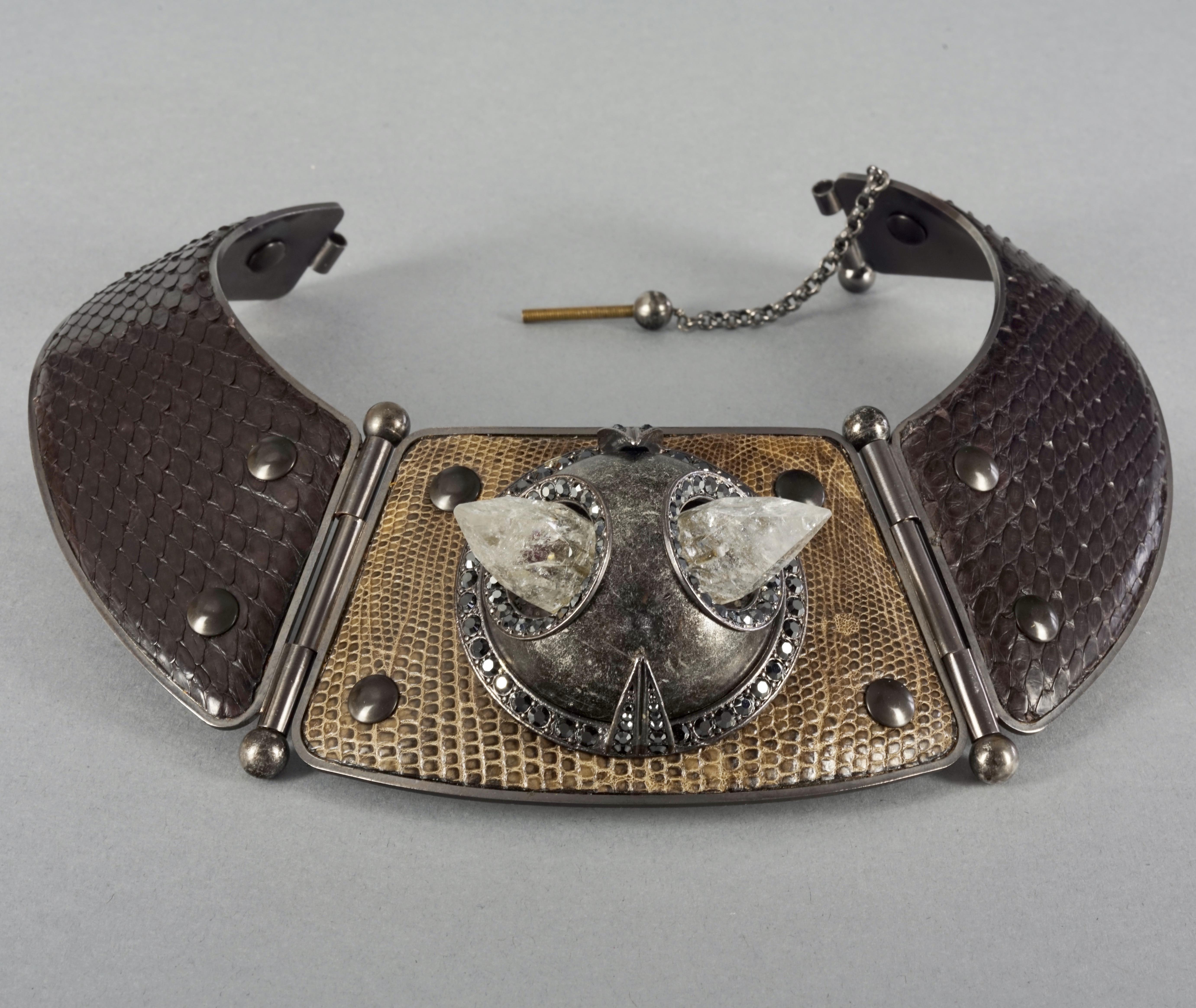 Vintage LANVIN by ALBER ELBAZ Raw Rock Crystal Leather Torque Choker Necklace For Sale 2