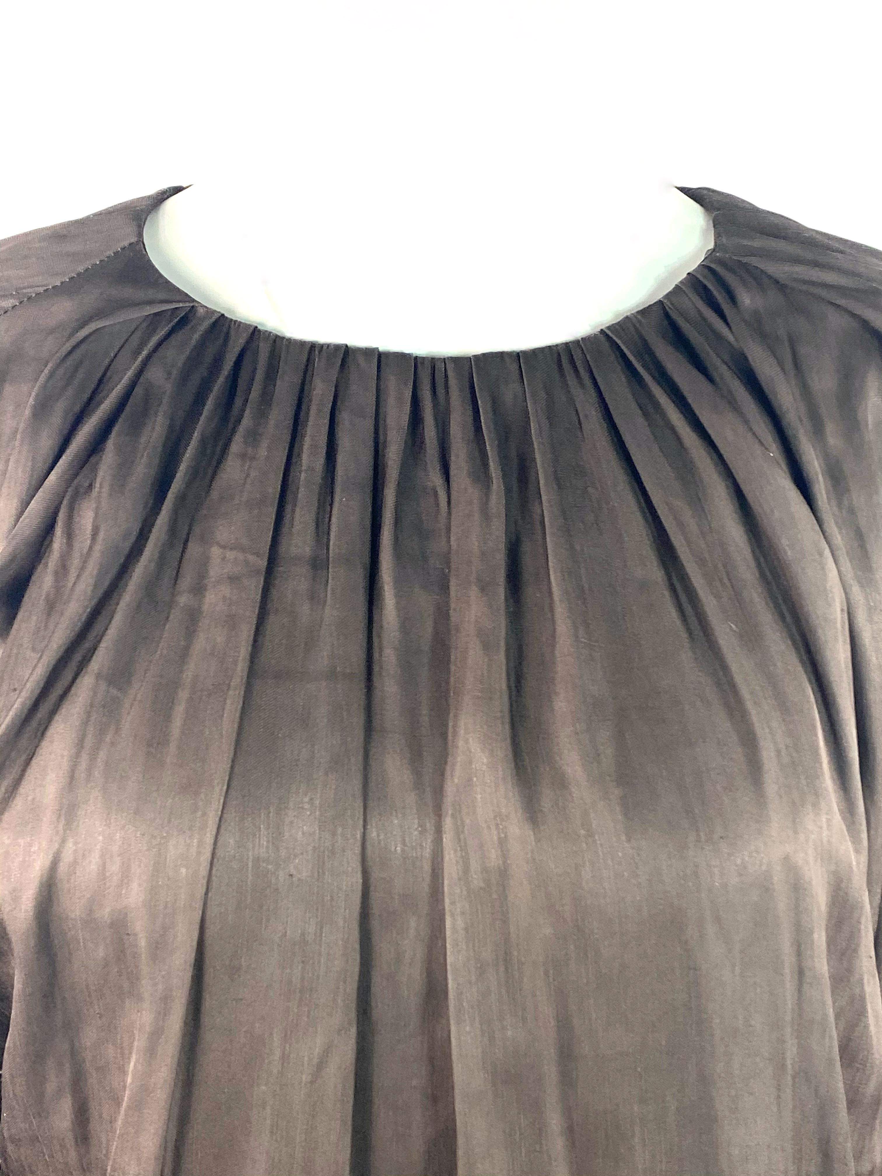 Gray Vintage LANVIN Collection Brown Silk Top Blouse For Sale