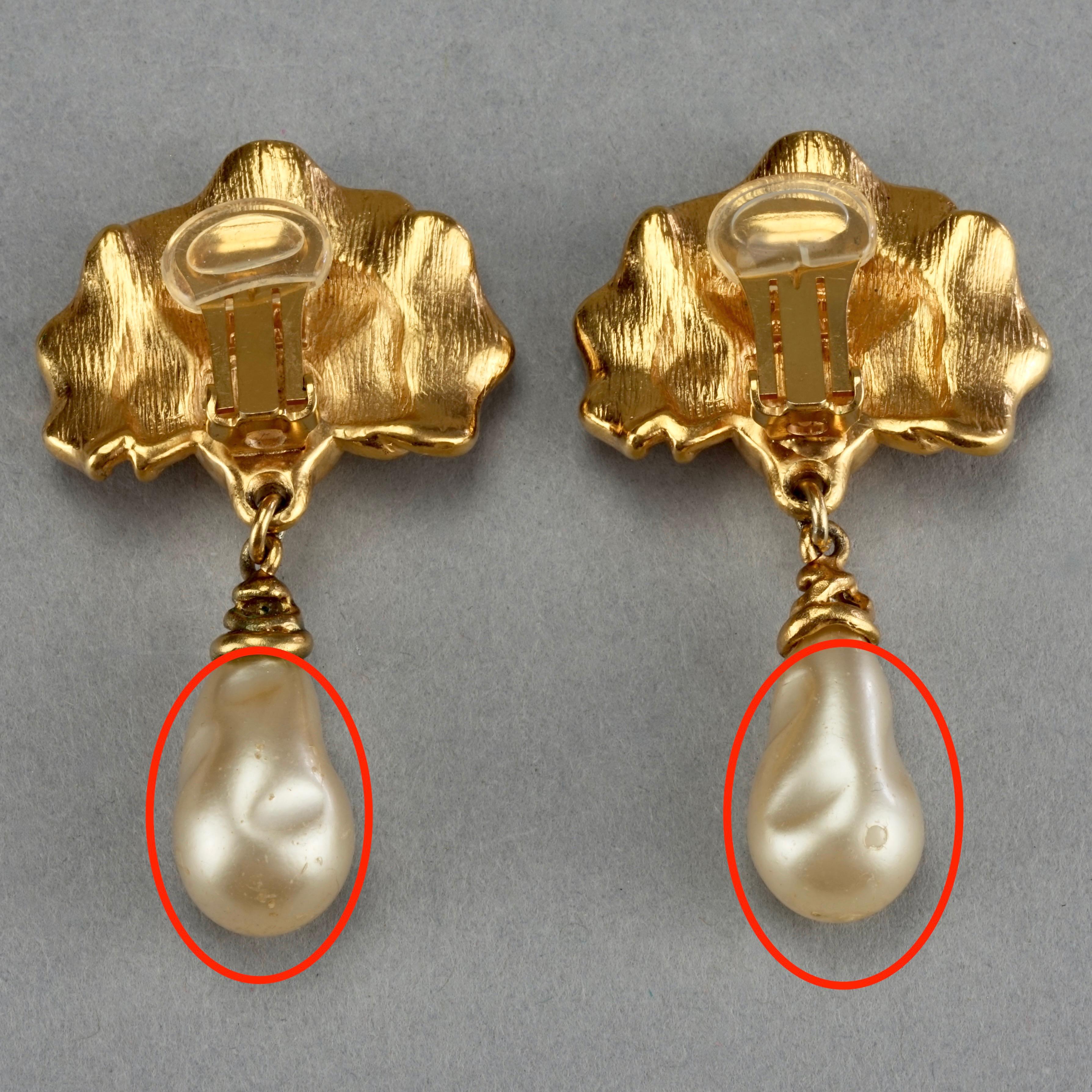 Vintage LANVIN Flower Pearl Drop Earrings 5