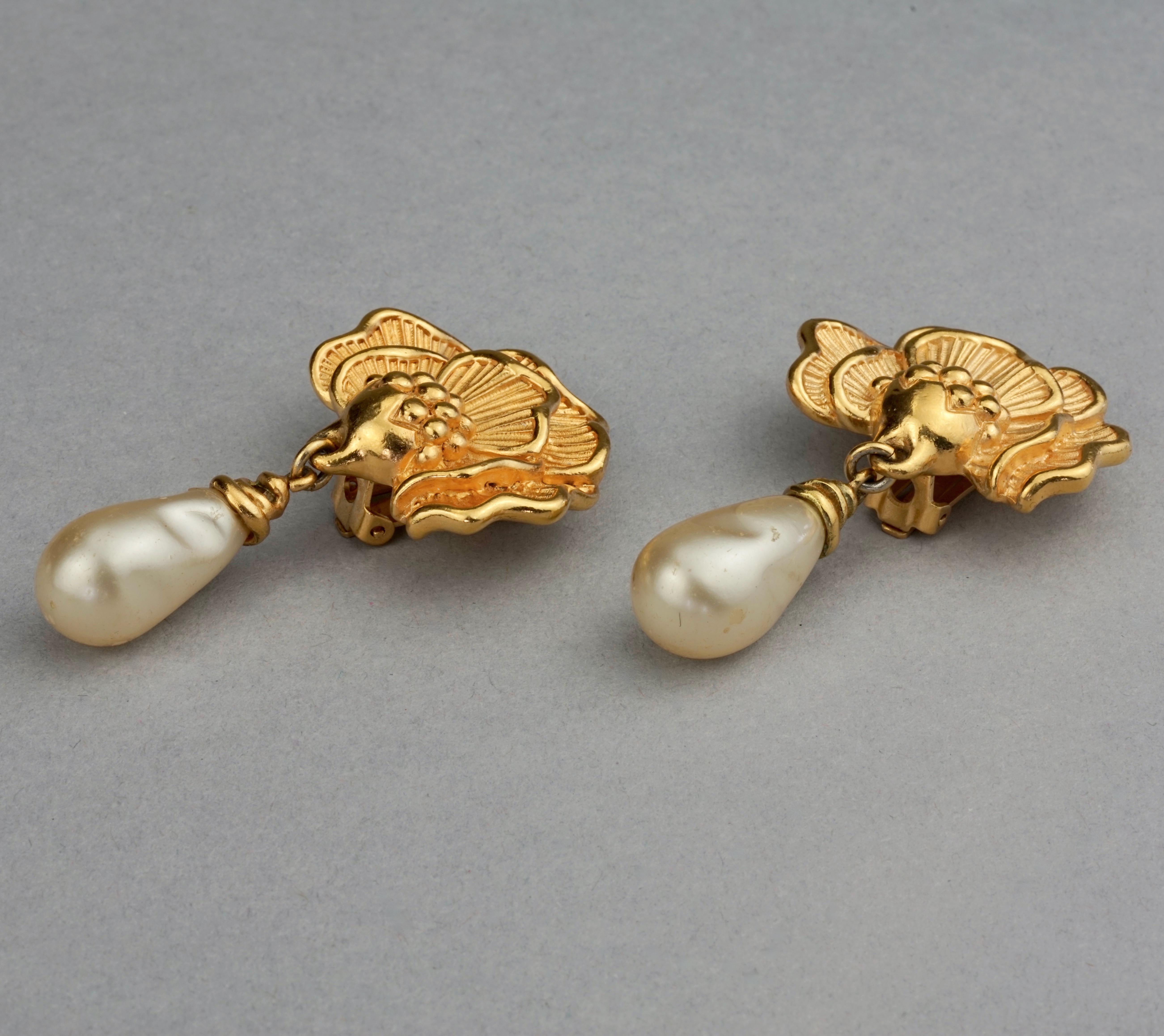 Women's Vintage LANVIN Flower Pearl Drop Earrings