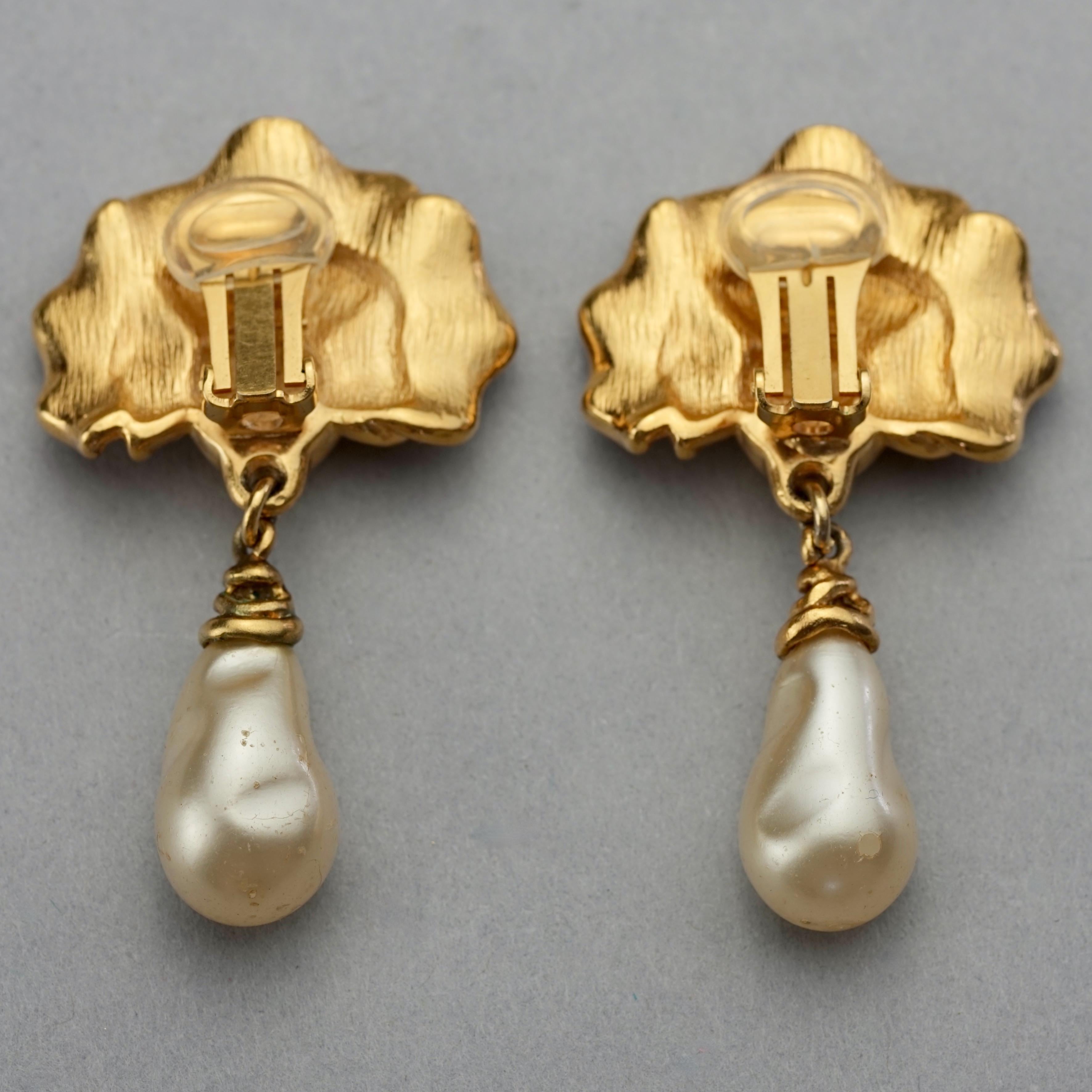 Vintage LANVIN Flower Pearl Drop Earrings 3