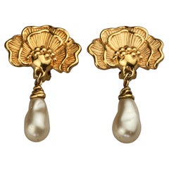 Vintage LANVIN Flower Pearl Drop Earrings