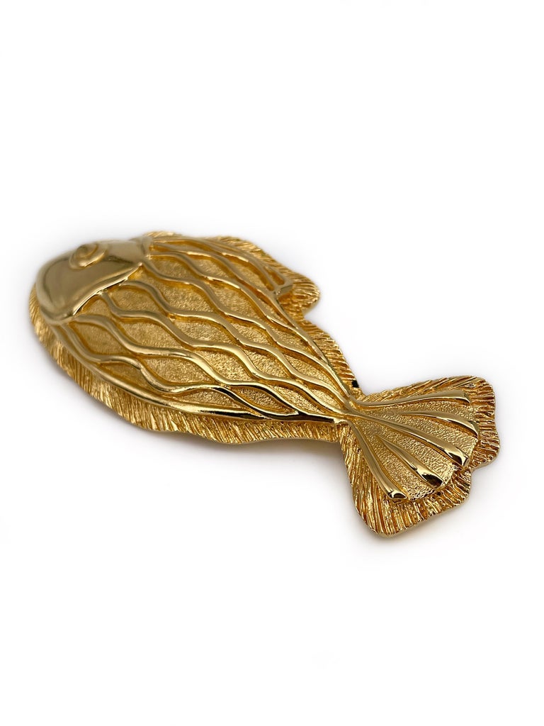1970's Vintage Lanvin Gold Tone Fish Pin Brooch at 1stDibs