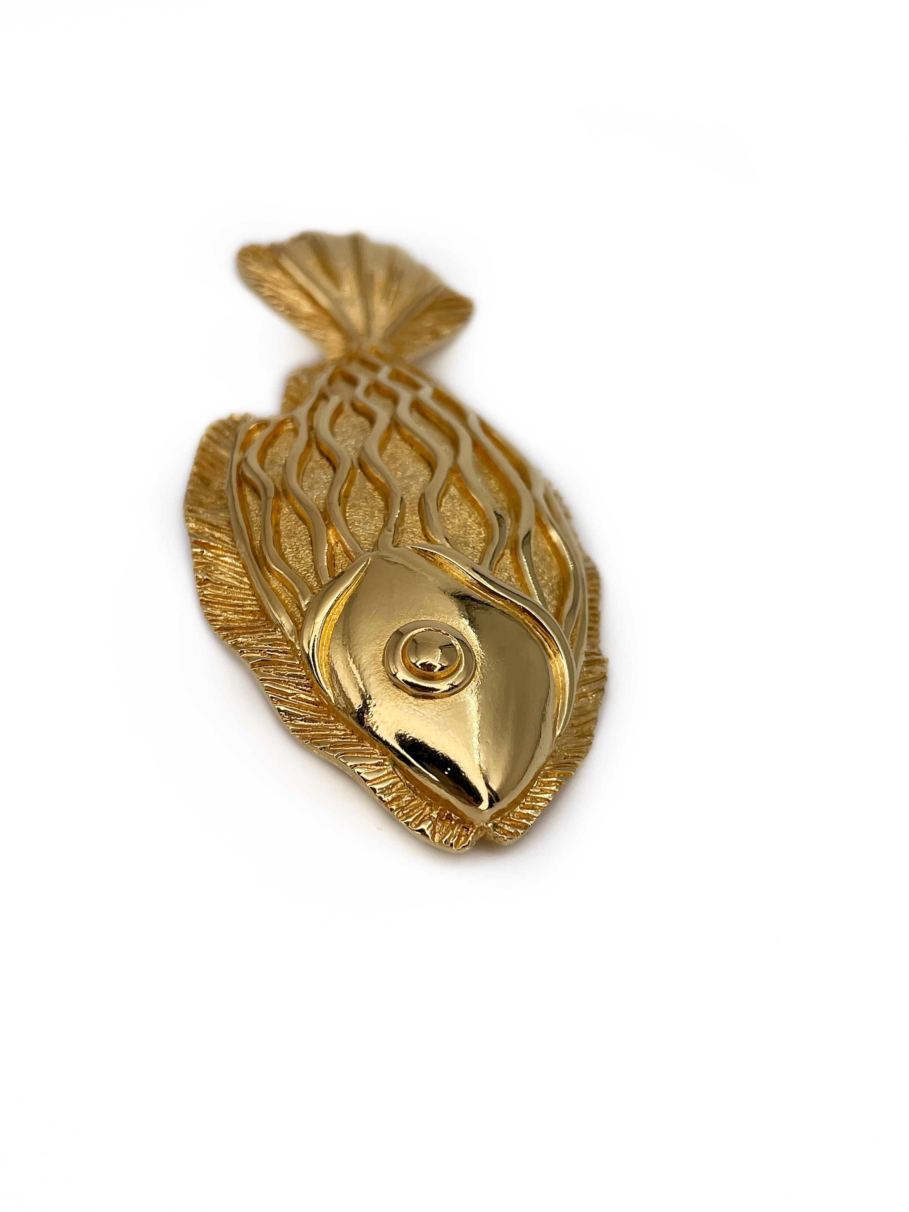Modern 1970’s Vintage Lanvin Gold Tone Fish Pin Brooch