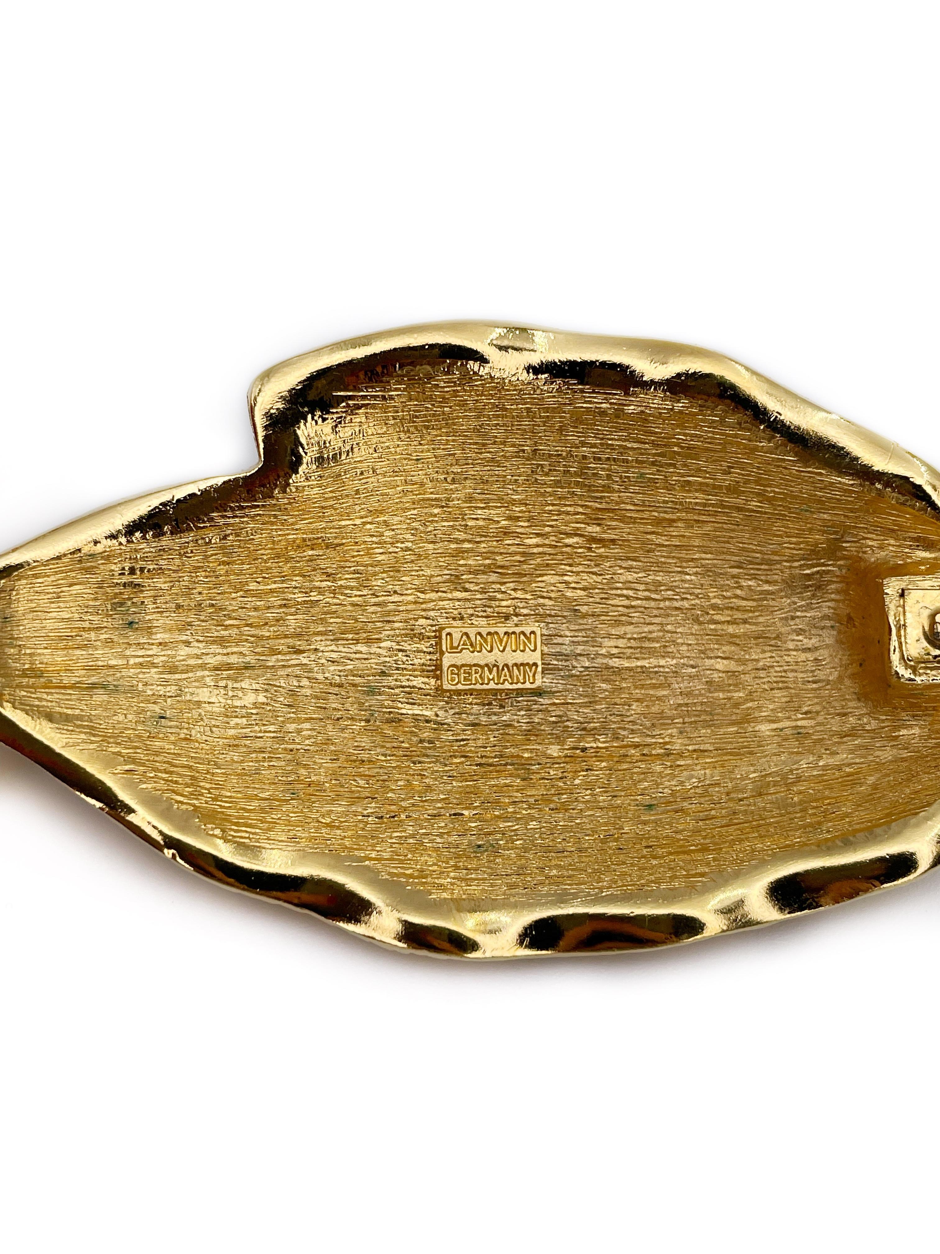 Women's or Men's 1970’s Vintage Lanvin Gold Tone Fish Pin Brooch