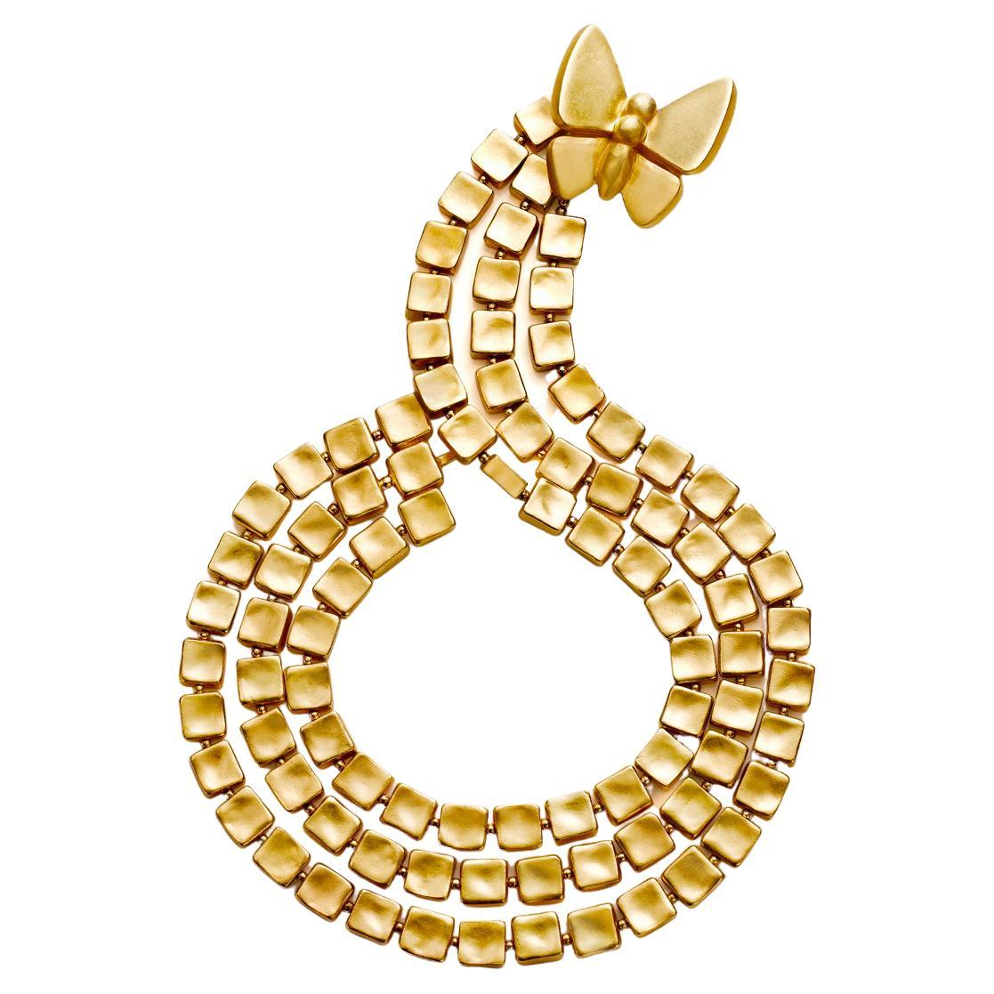 Vintage Lanvin Gold Tone Necklace with Butterfly Clasp Necklace Circa 1980s For Sale 1