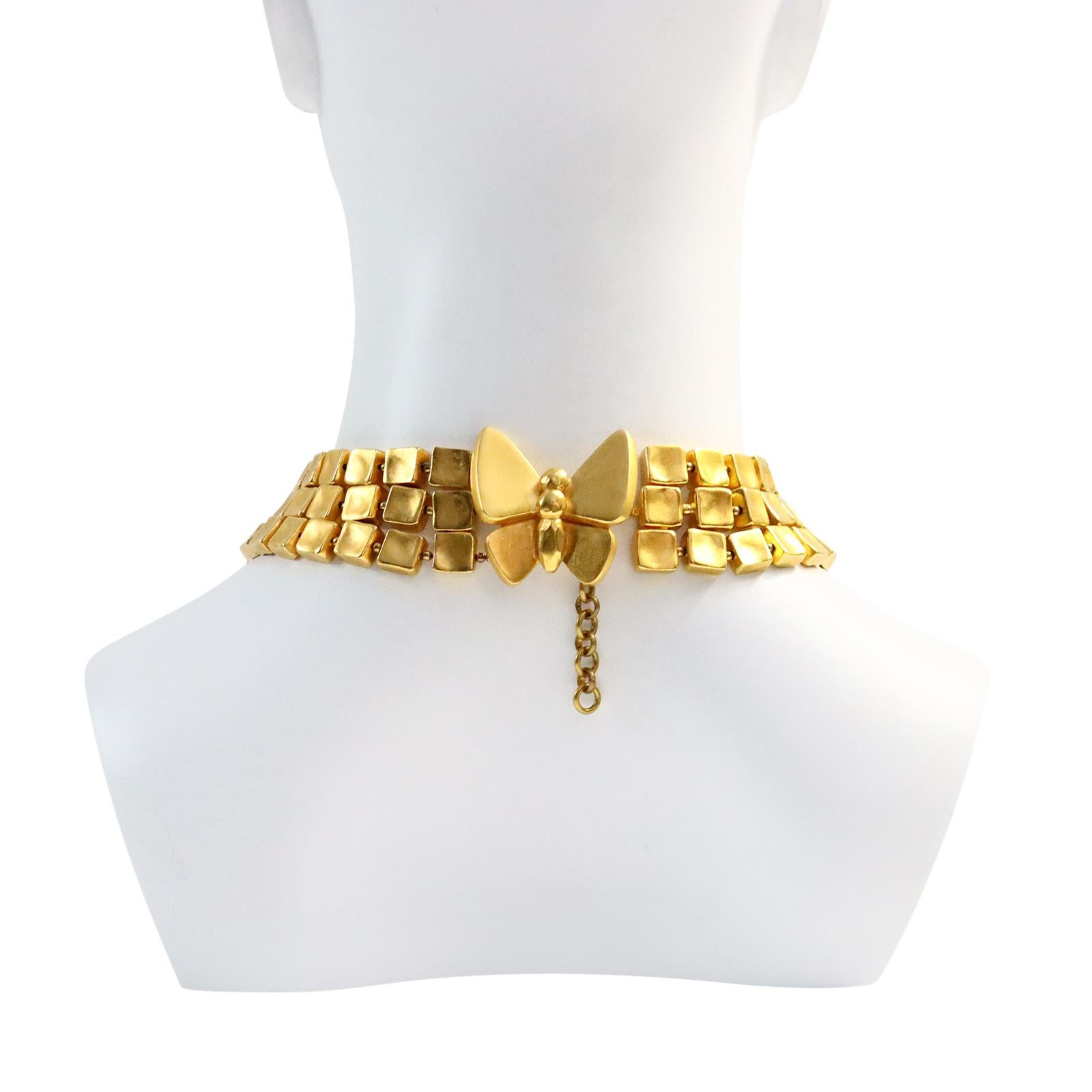 Artist Vintage Lanvin Gold Tone Necklace with Butterfly Clasp Necklace Circa 1980s For Sale