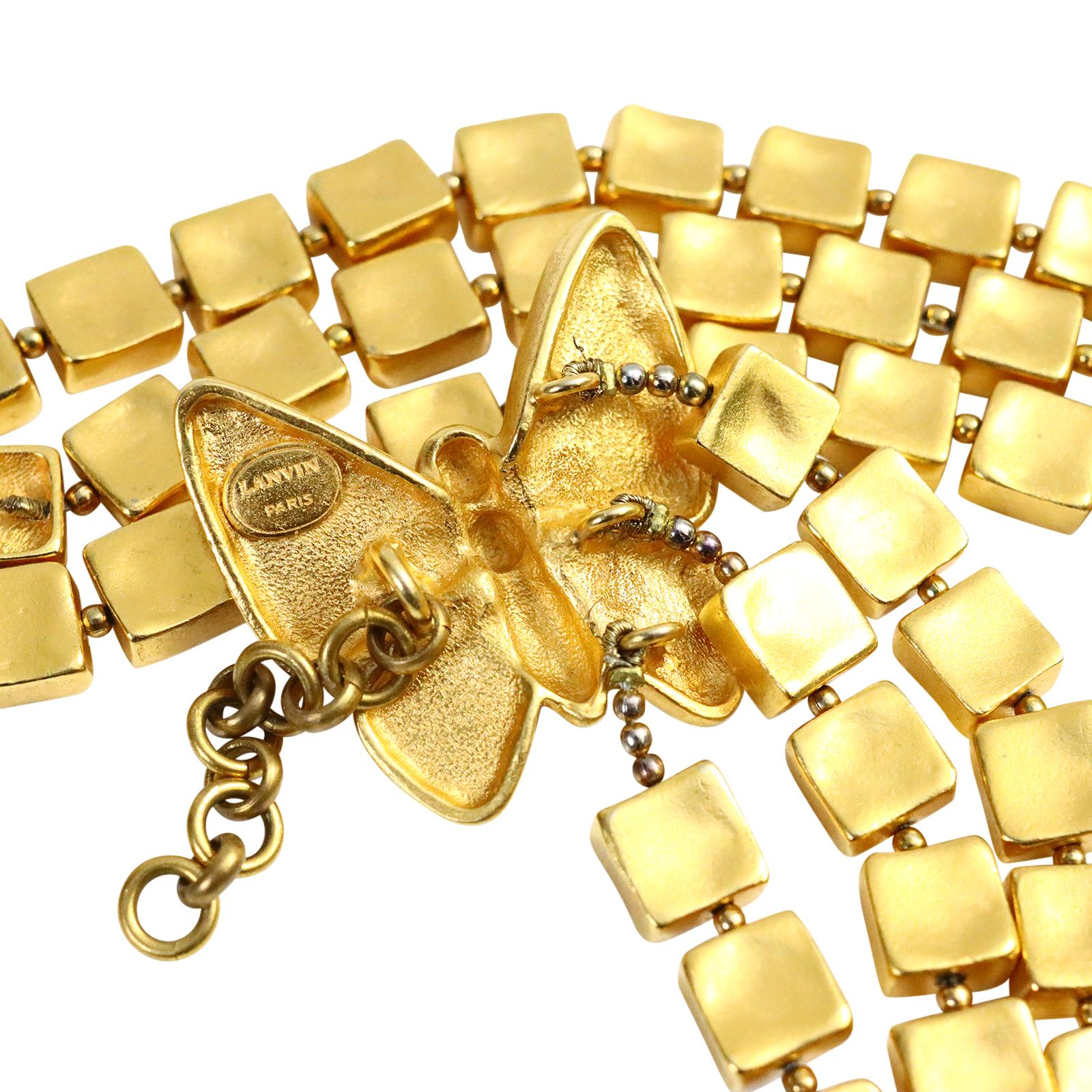 Vintage Lanvin Gold Tone Necklace with Butterfly Clasp Necklace Circa 1980s For Sale 2