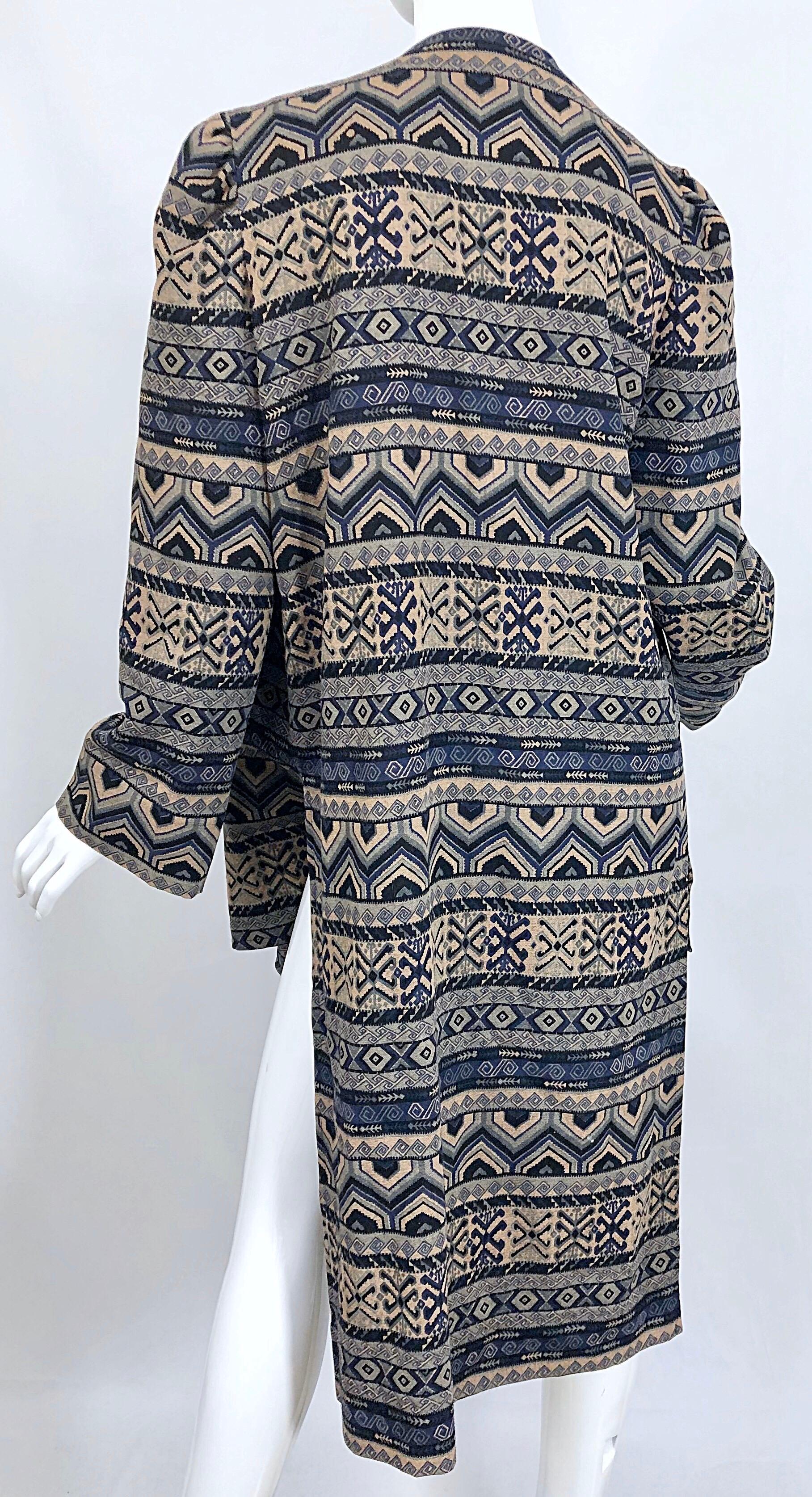 Cardigan cache-cœur vintage Lanvin Haute Couture Aztec bleu marine indigo en laine à lacets en vente 6