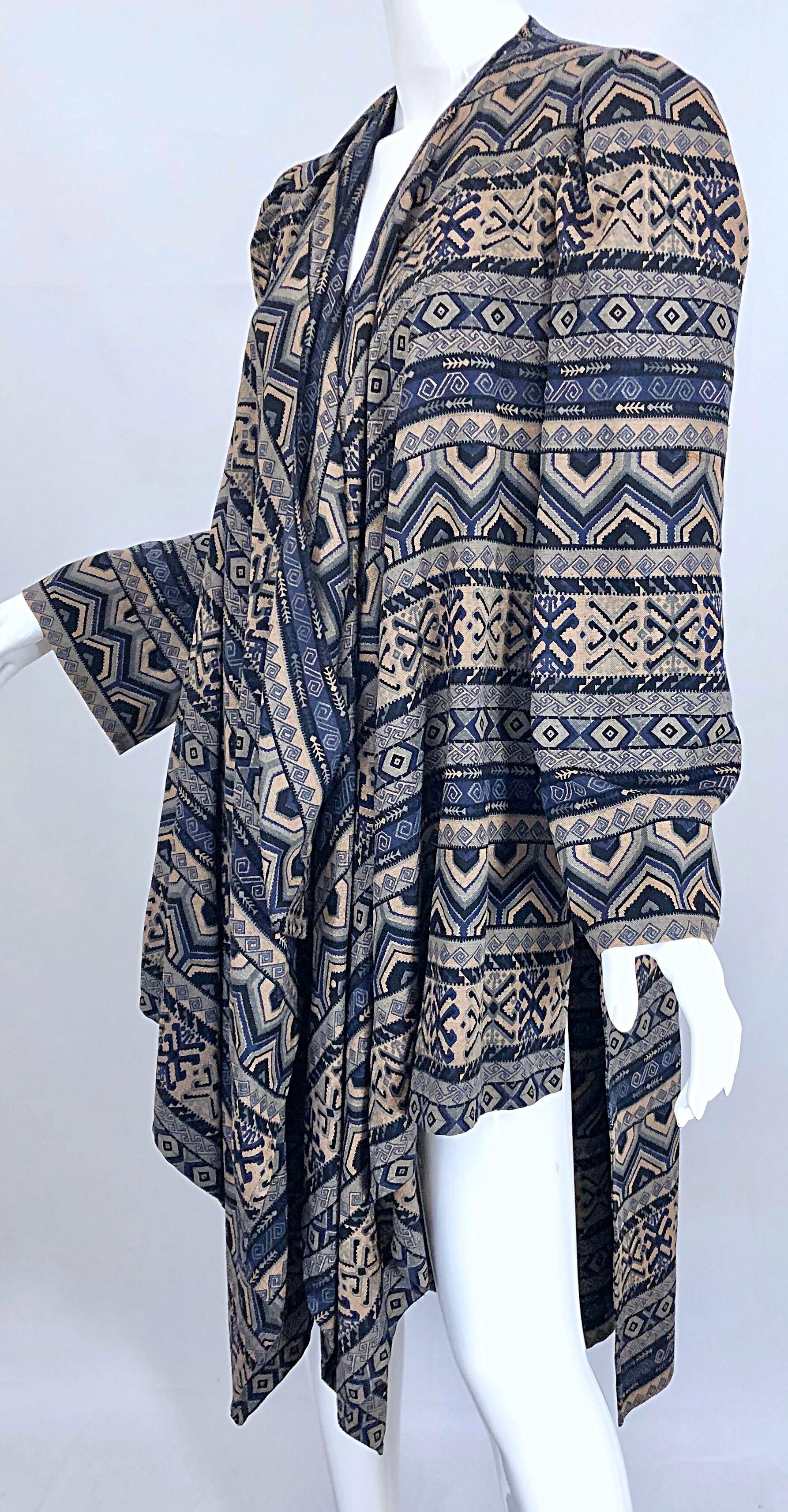 Vintage Lanvin Haute Couture Aztec Navy Blue Indigo Wool Challis Wrap ...