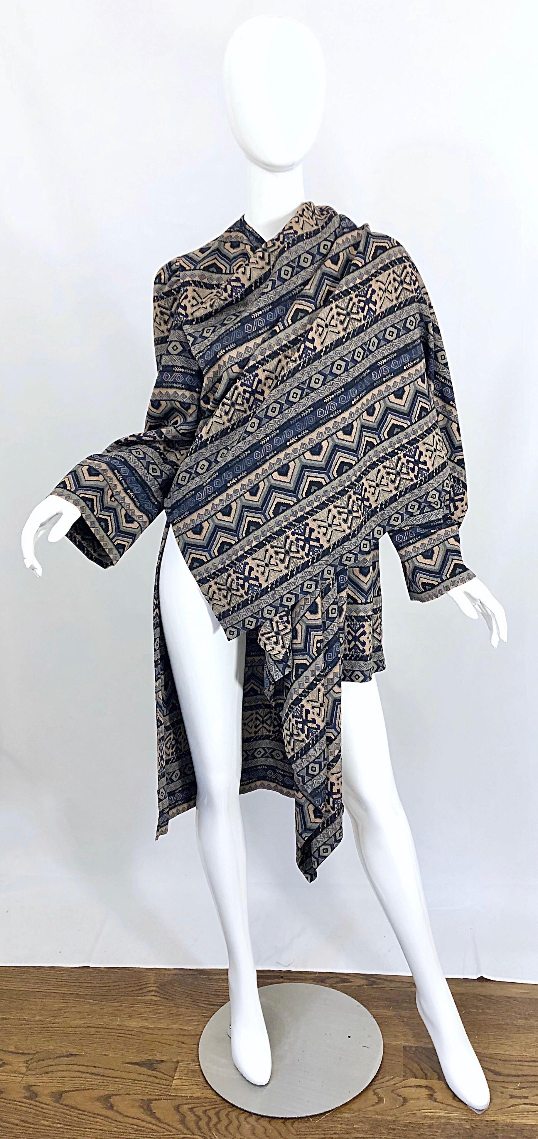 Cardigan cache-cœur vintage Lanvin Haute Couture Aztec bleu marine indigo en laine à lacets en vente 11