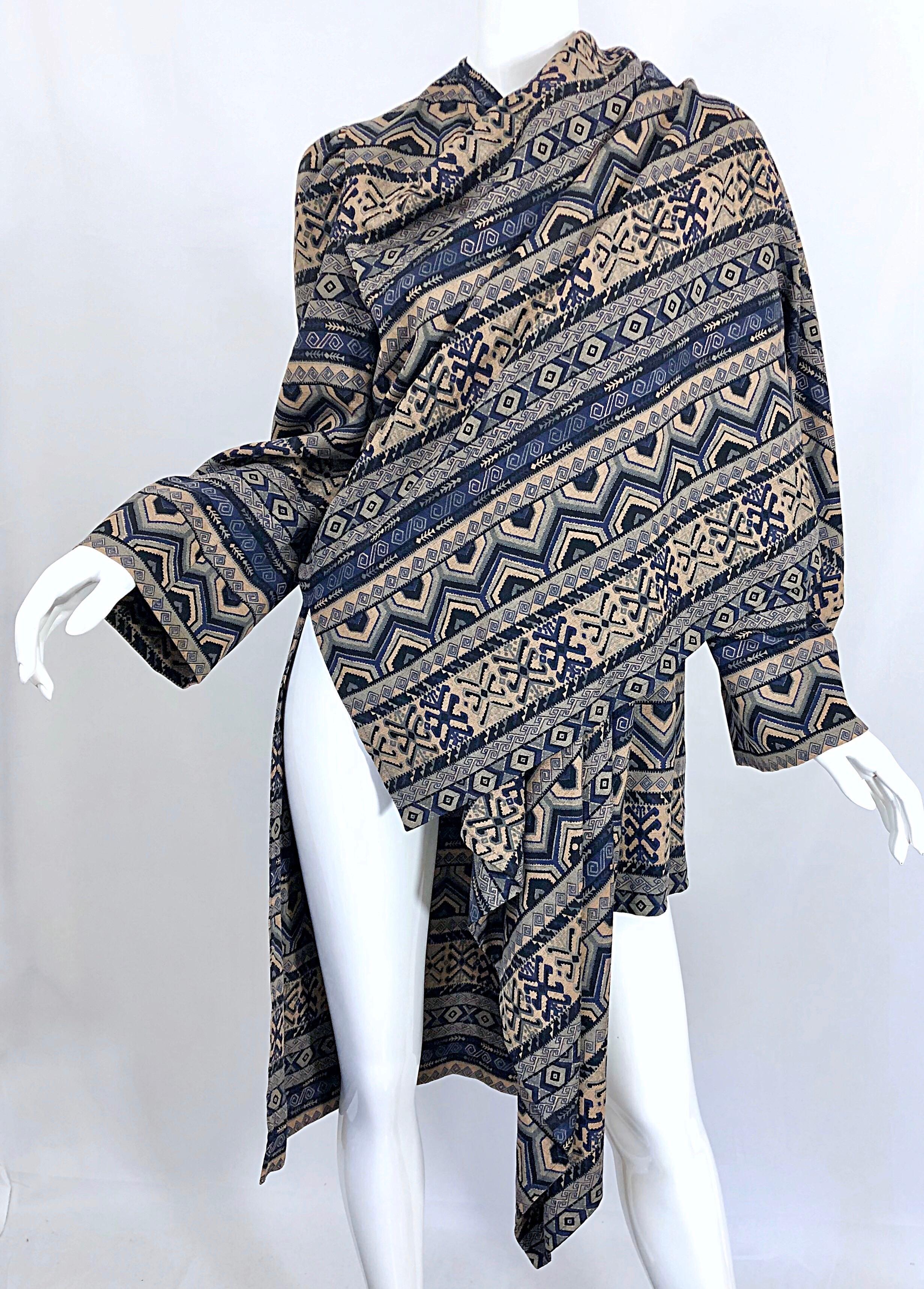 Cardigan cache-cœur vintage Lanvin Haute Couture Aztec bleu marine indigo en laine à lacets Excellent état - En vente à San Diego, CA
