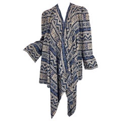 Vintage Lanvin Haute Couture Azteca Azul Marino Añil Challis Lana Wrap Cardigan