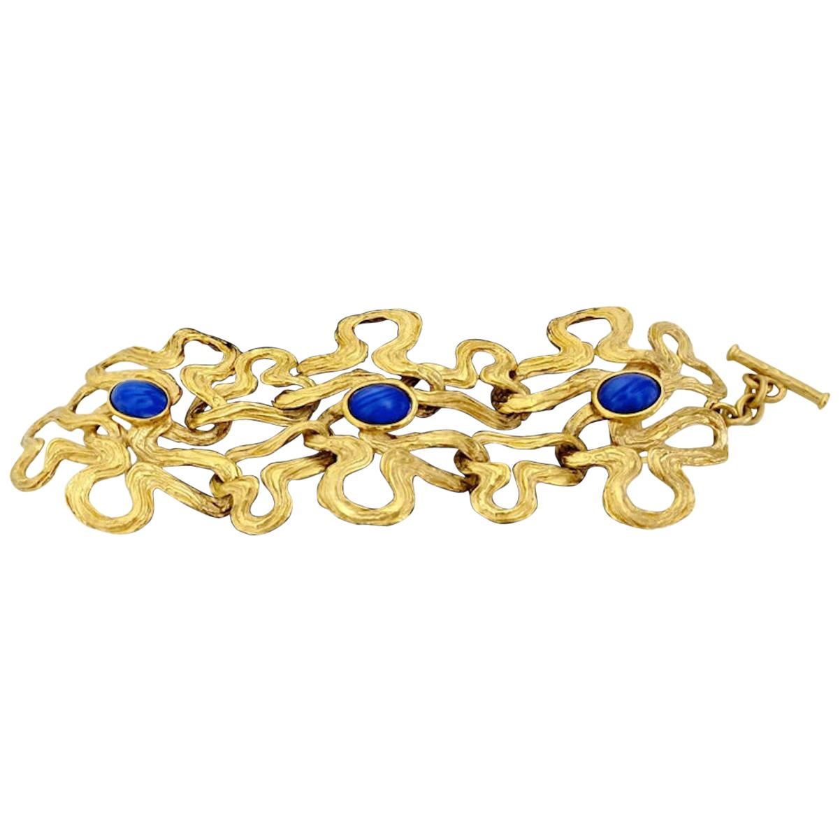 Vintage Lanvin Lapis Lazuli Irregular Wide Bracelet