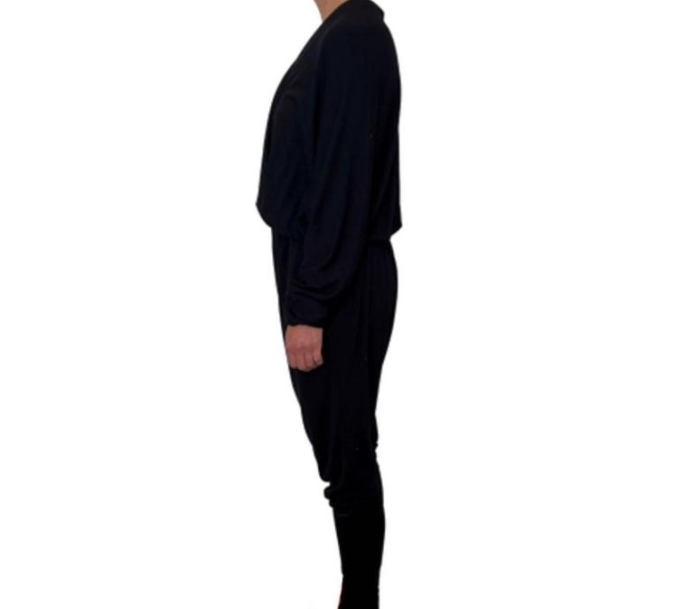 Vintage Lanvin Paris Black Jumpsuit, Size 38 In Excellent Condition For Sale In Beverly Hills, CA