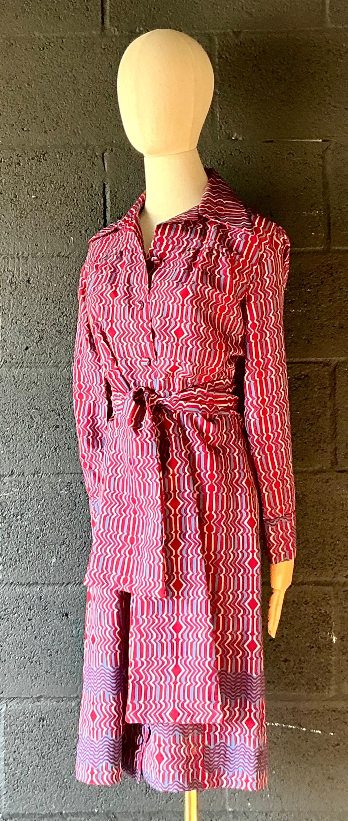 Abito vintage Lanvin Paris a fantasia blu e rossa in vendita 5