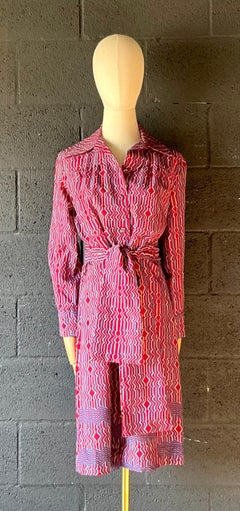 Vintage Lanvin Paris Blue & Red Patterned Dress