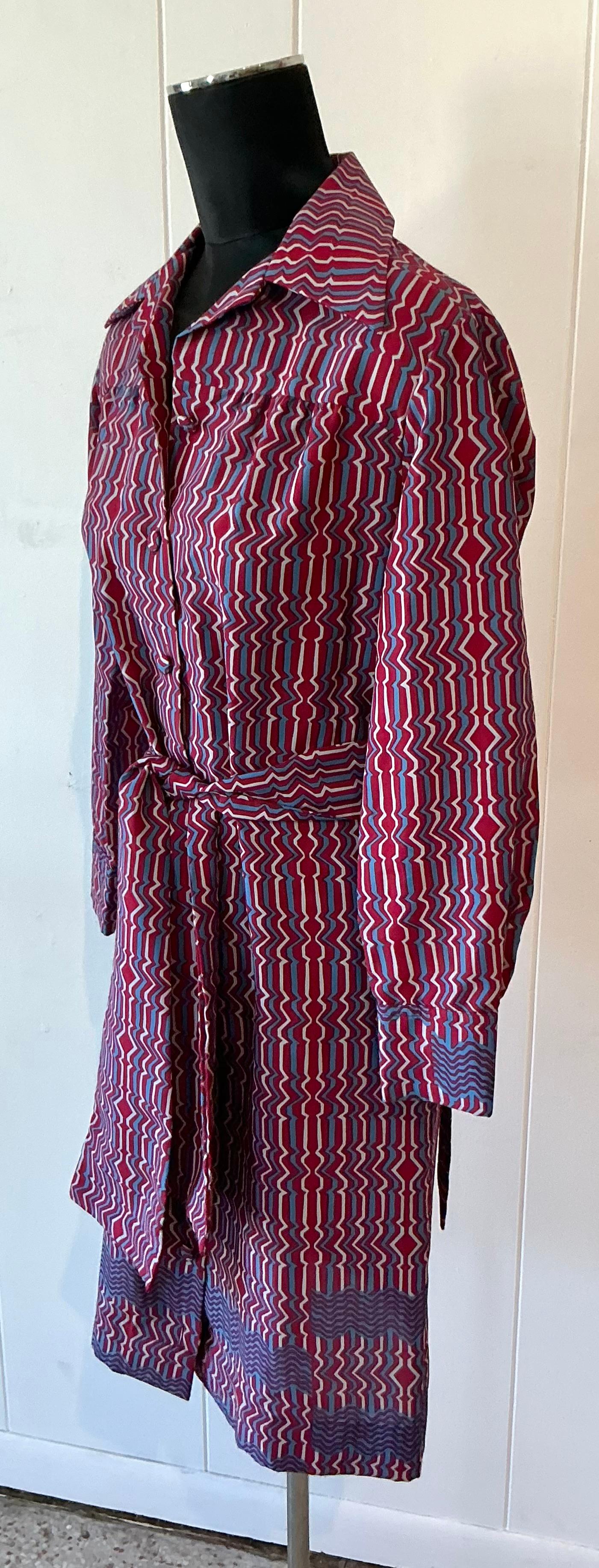 Women's or Men's Vintage Lanvin Paris Blue & Red Patterned Dress For Sale