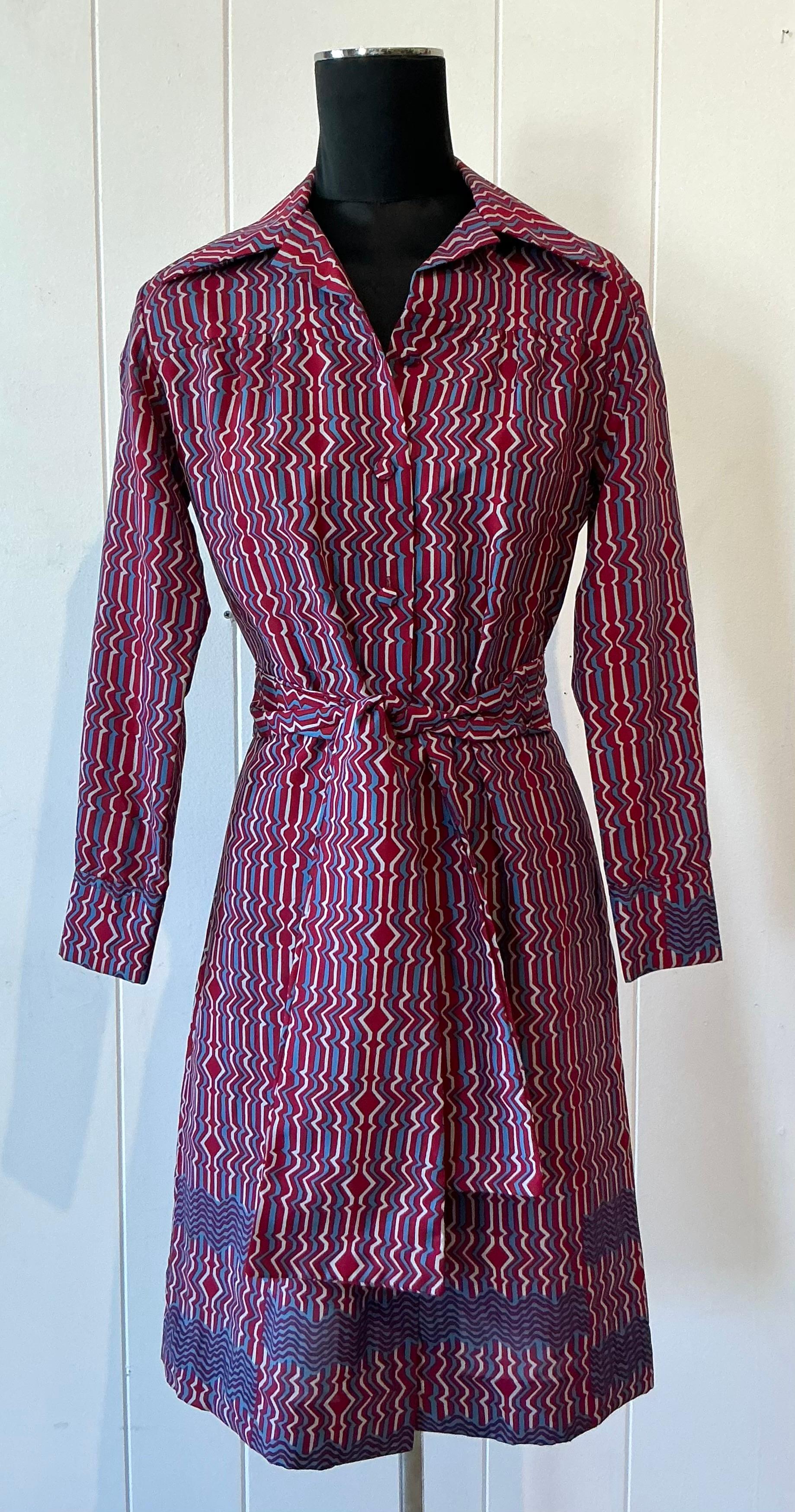 Vintage Lanvin Paris Blue & Red Patterned Dress For Sale 1