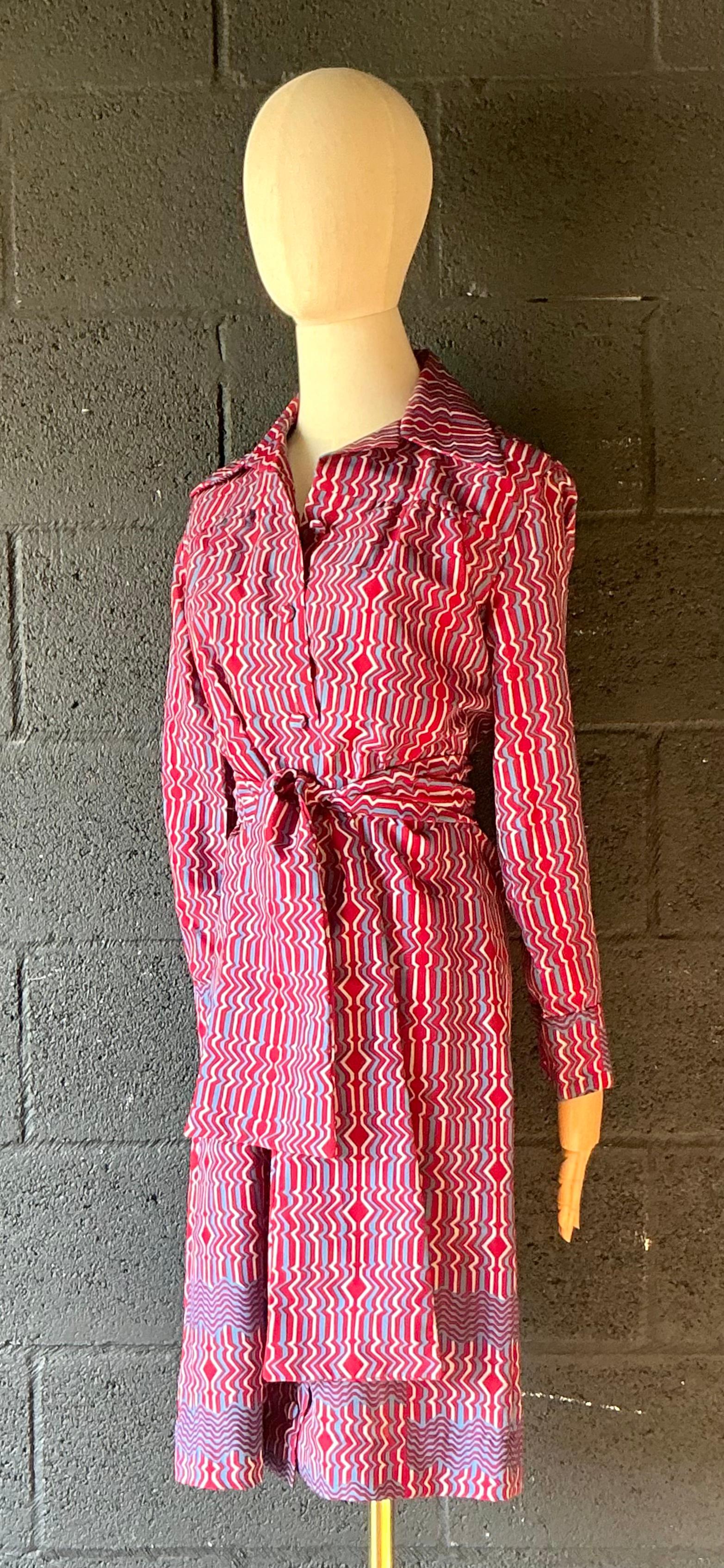 Abito vintage Lanvin Paris a fantasia blu e rossa in vendita 1