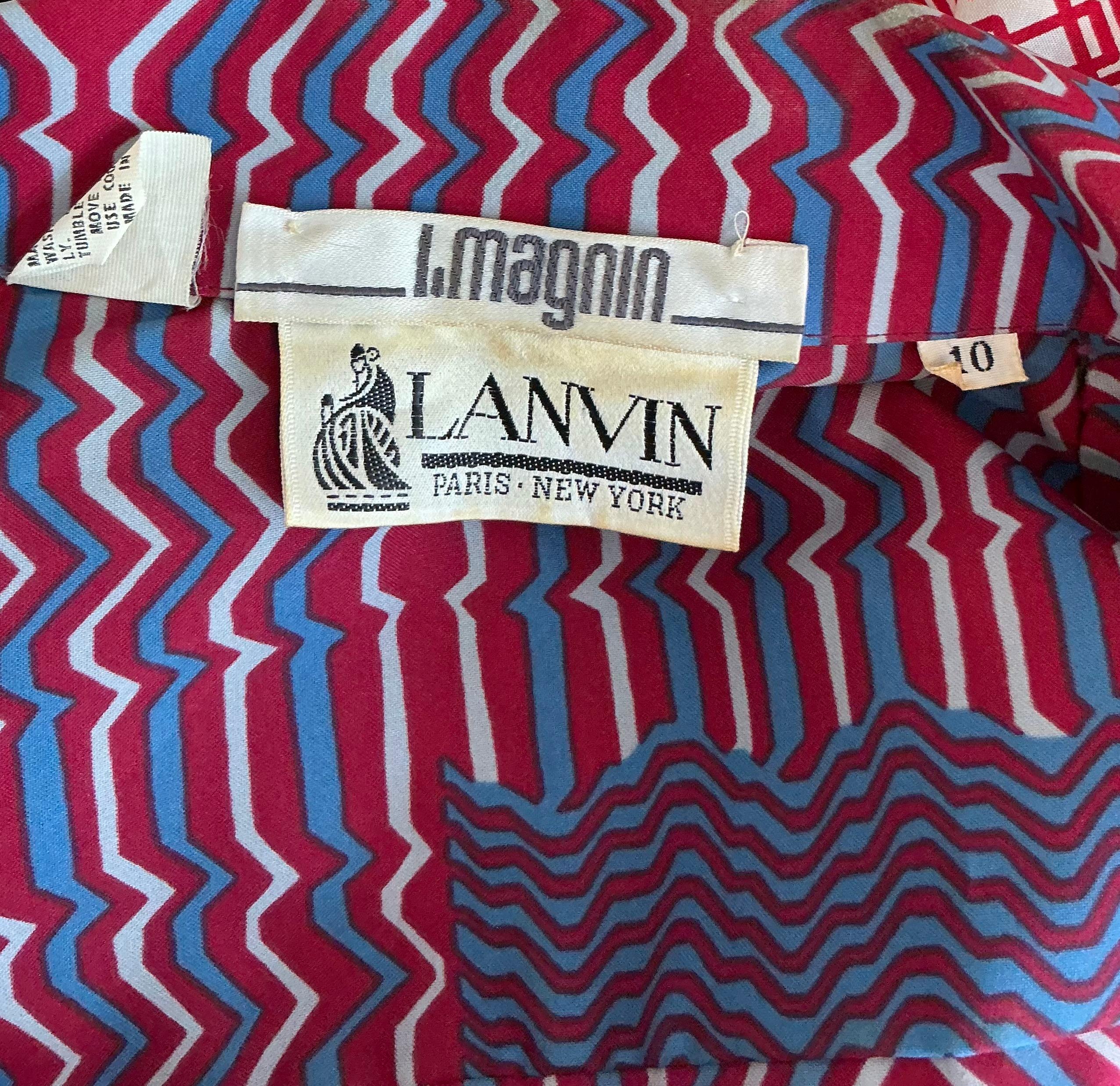 Vintage Lanvin Paris Blue & Red Patterned Dress For Sale 2