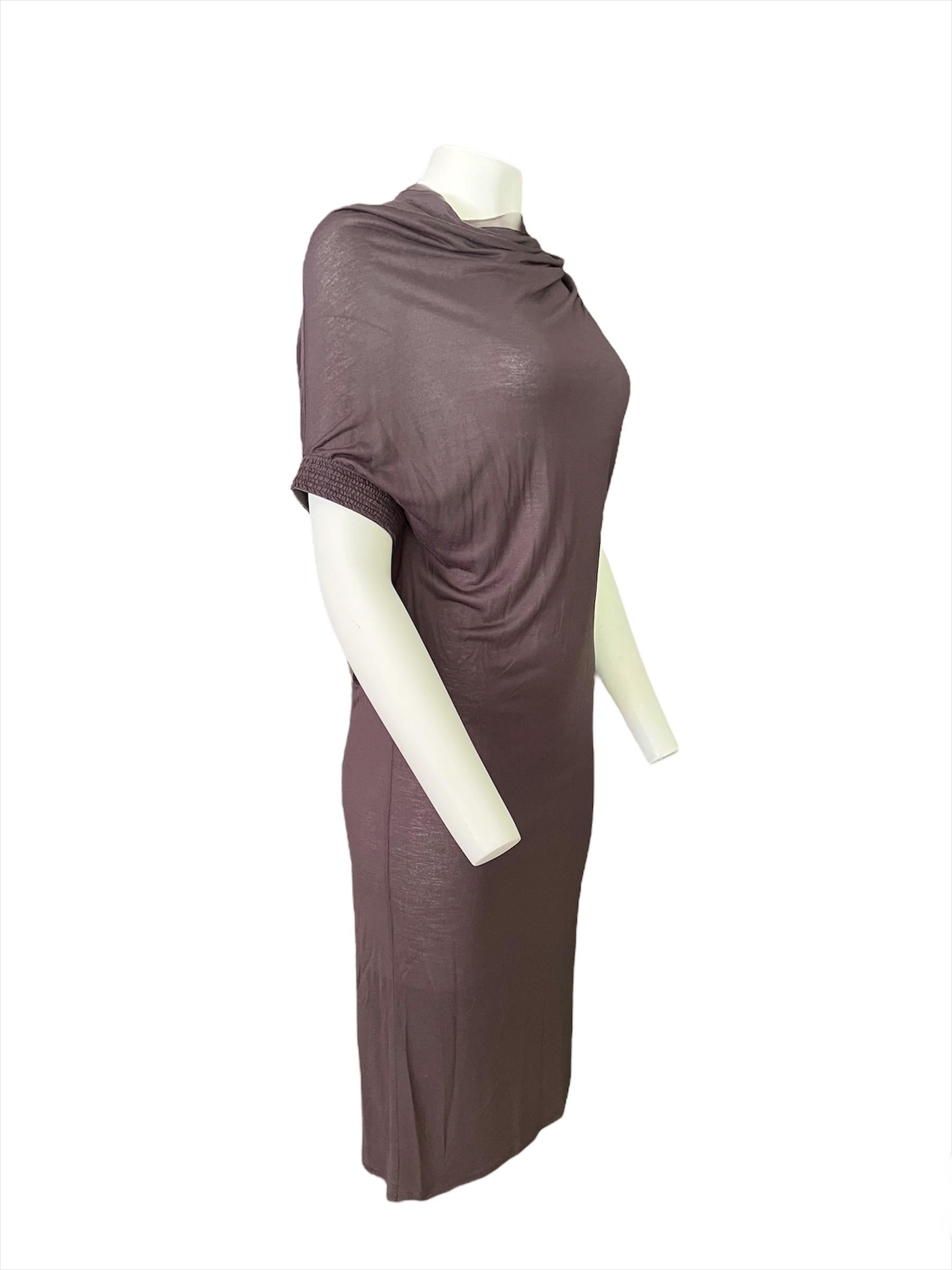 Vintage Lanvin Paris Brown Midi Dress, Size Small In Excellent Condition For Sale In Beverly Hills, CA