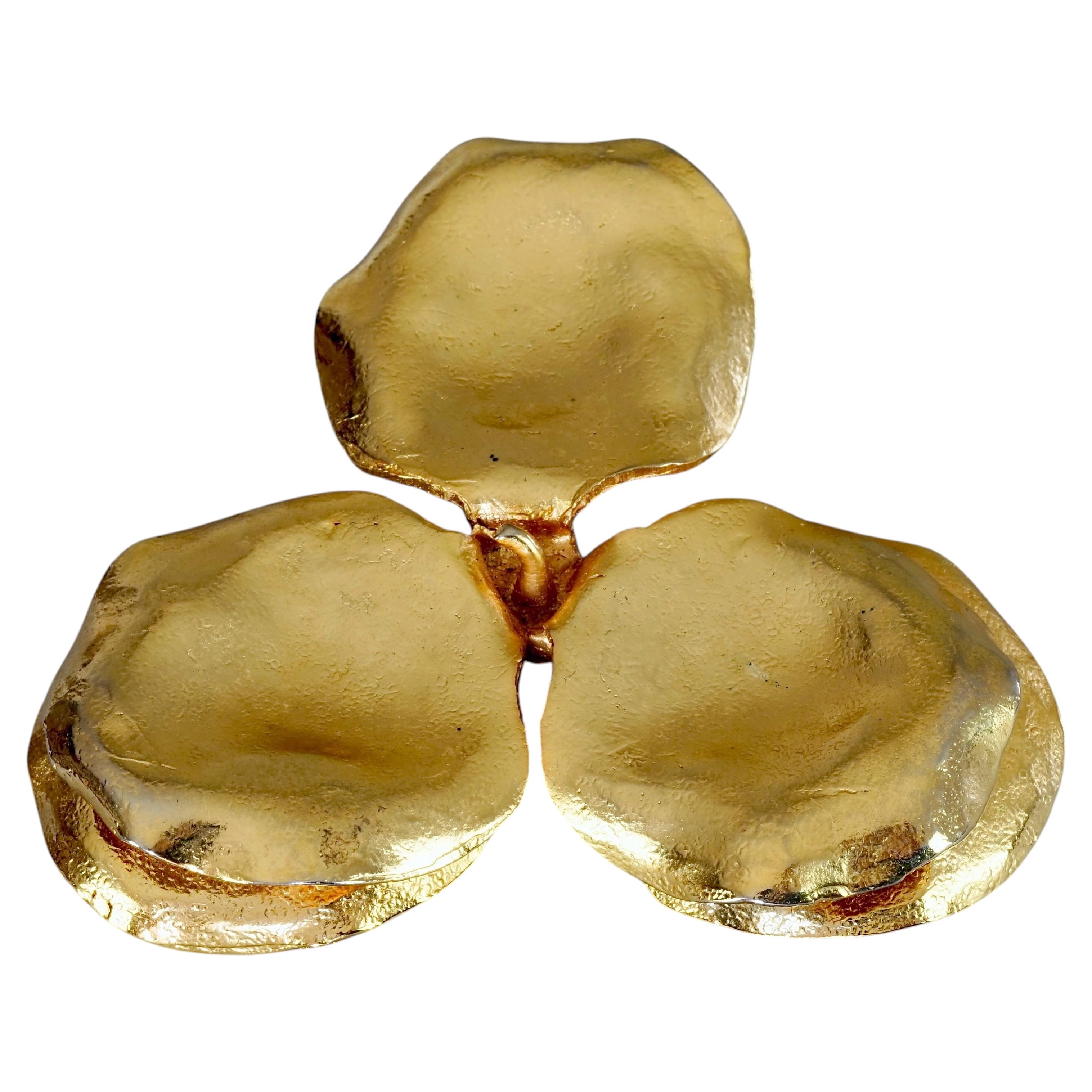 Pre-owned Lanvin Vintage  Paris Flower Gilt Hamerred Massive Brooch In Multi
