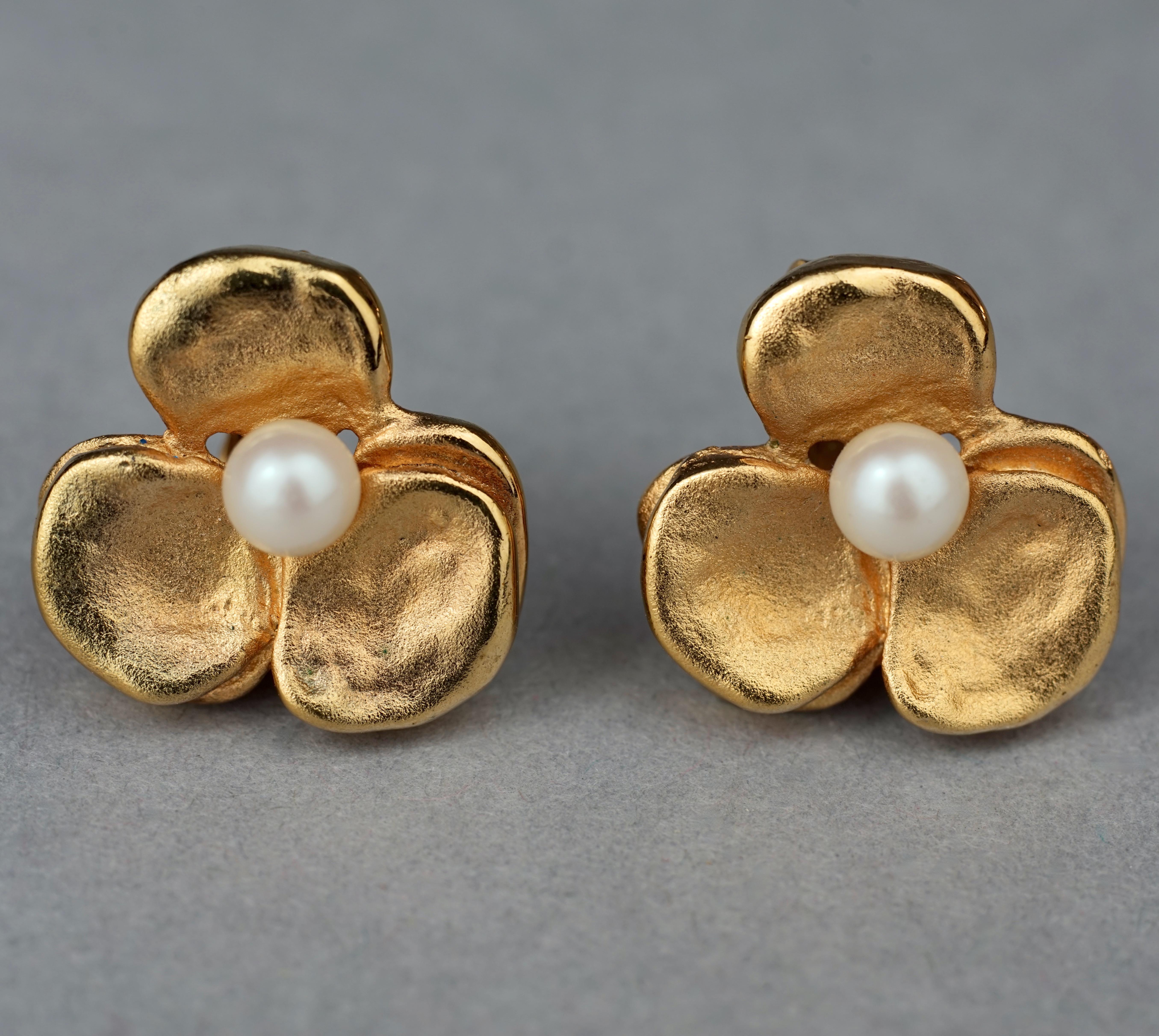 Vintage LANVIN PARIS Flower Pearl Earrings 1
