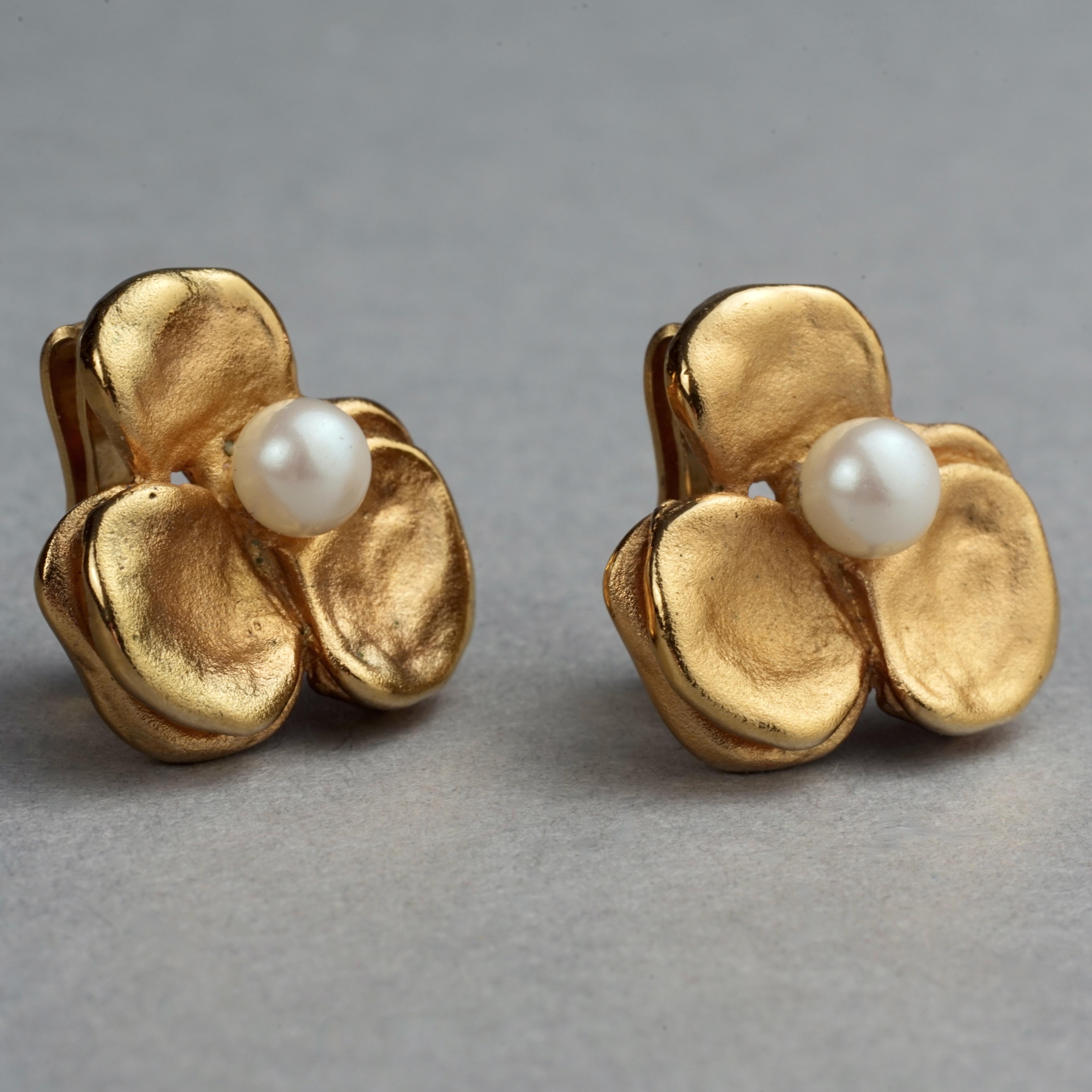 Vintage LANVIN PARIS Flower Pearl Earrings 3