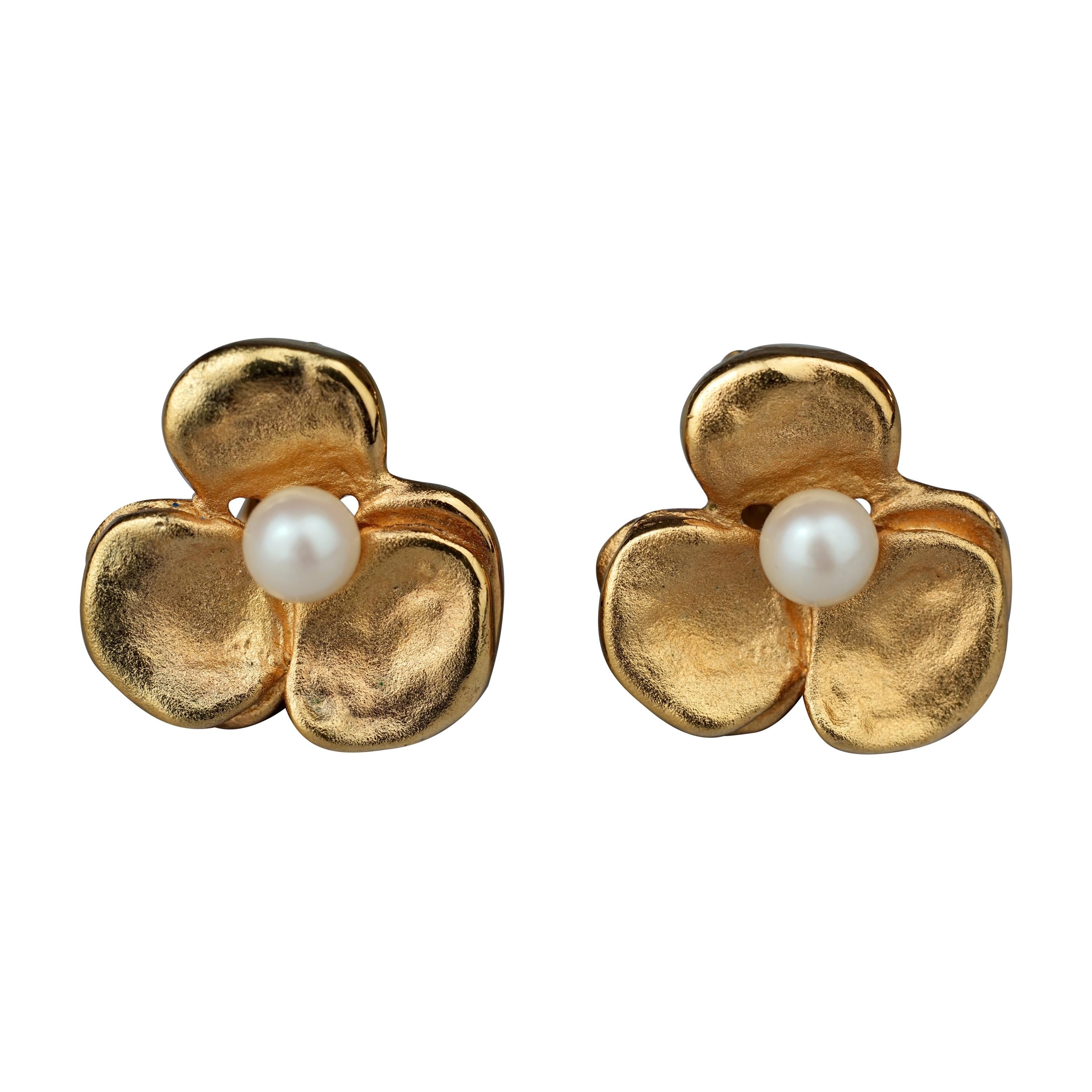 Vintage LANVIN PARIS Flower Pearl Earrings