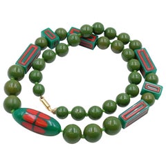 Vintage Lanvin Paris Green Plastic Beads 1970s