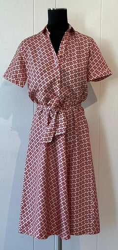 Vintage Lanvin Paris Red & White Patterned Dress