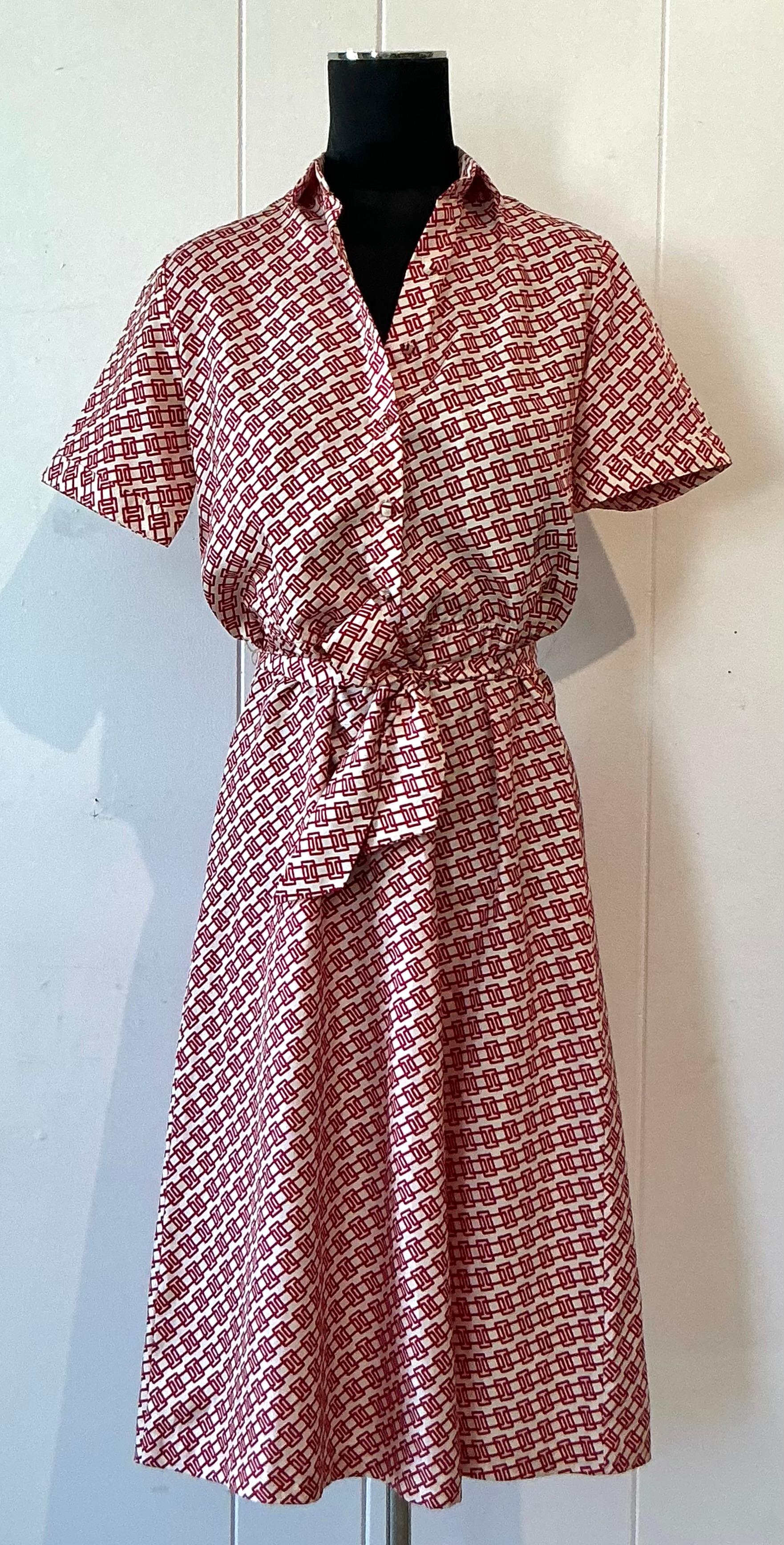 Vintage Lanvin Paris Rot & Weiß Gemustertes Kleid (Braun) im Angebot