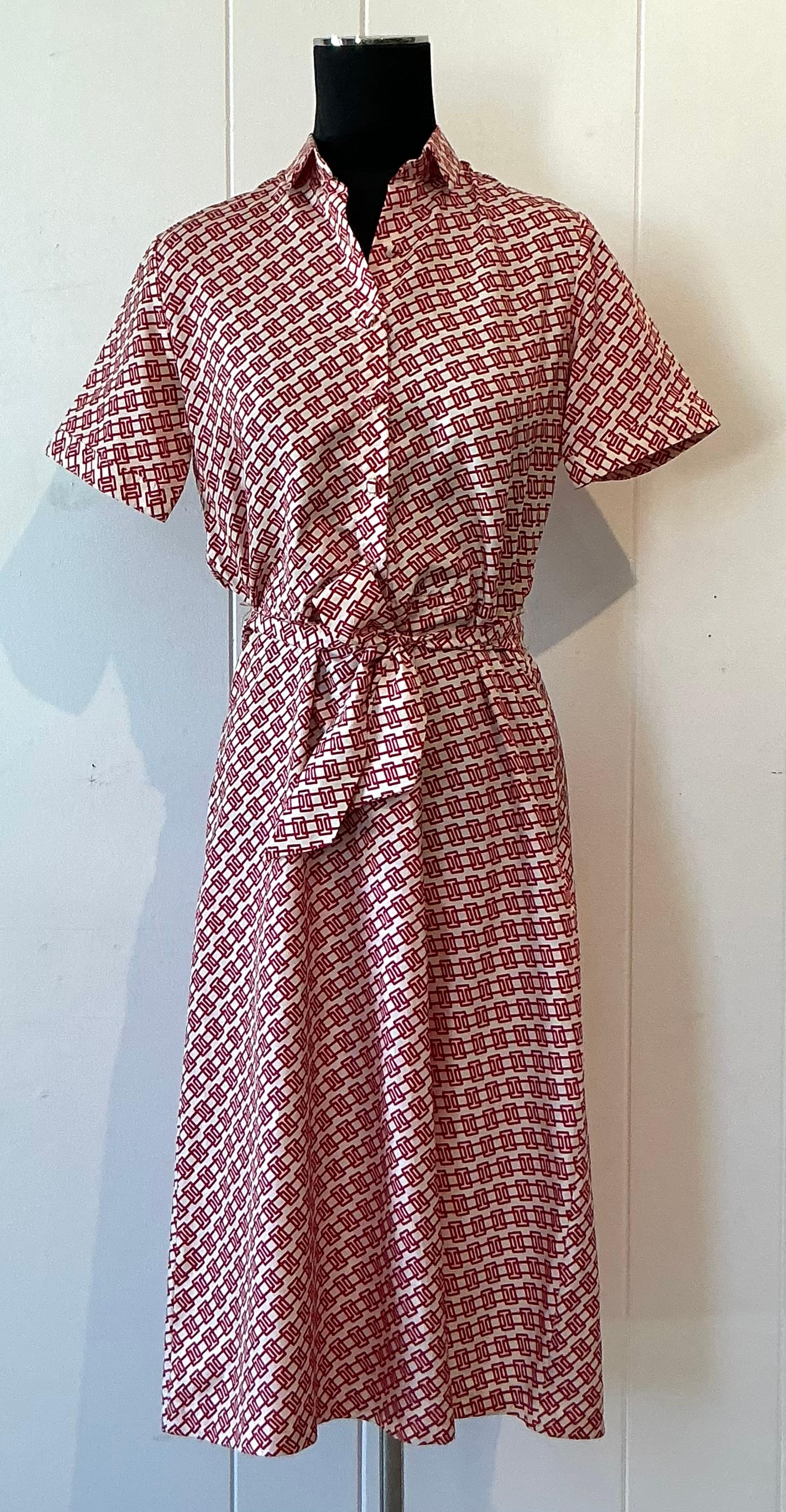 Vintage Lanvin Paris Rot & Weiß Gemustertes Kleid im Zustand „Gut“ im Angebot in West Palm Beach, FL